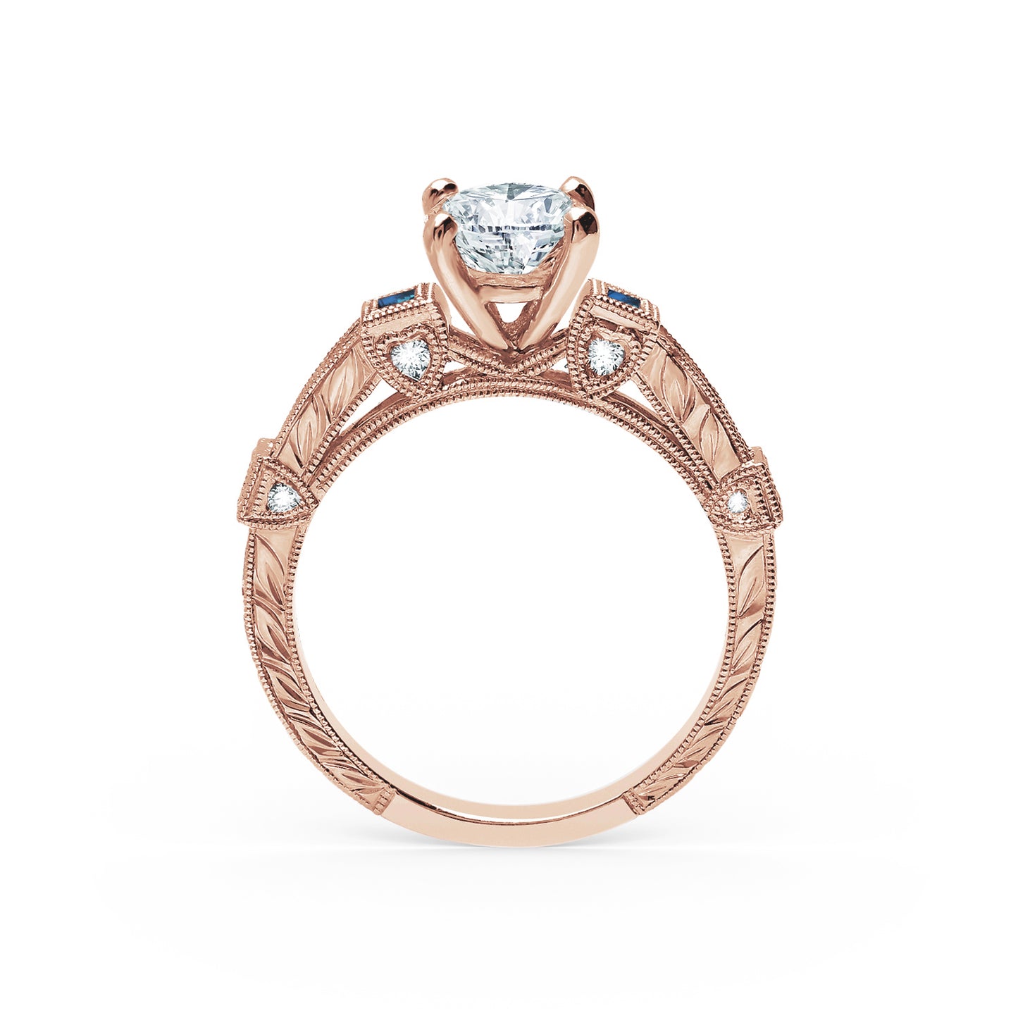 Modern Channel Set Engraved Blue Sapphire Diamond Engagement Ring