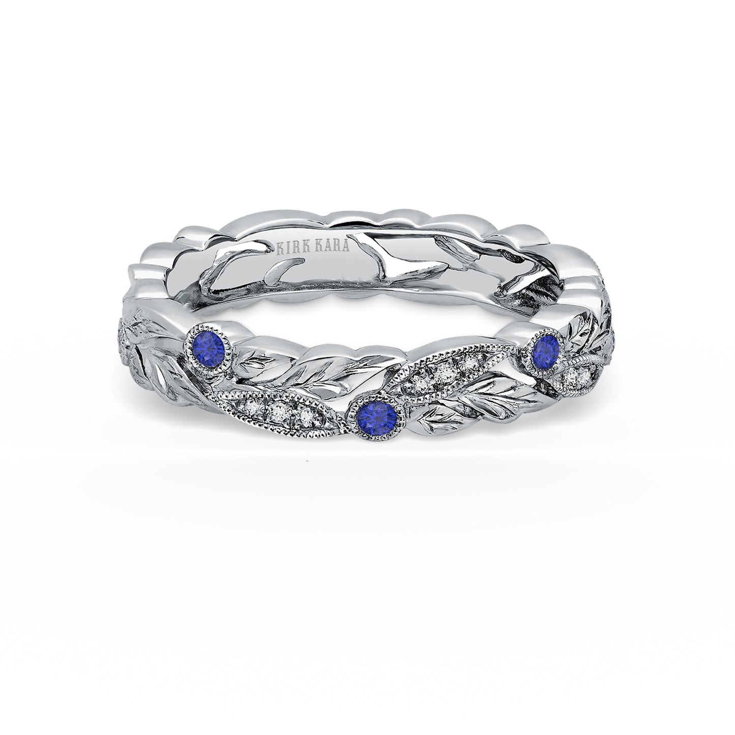 Hawaiian Floral Engraved Blue Sapphire Wedding Band