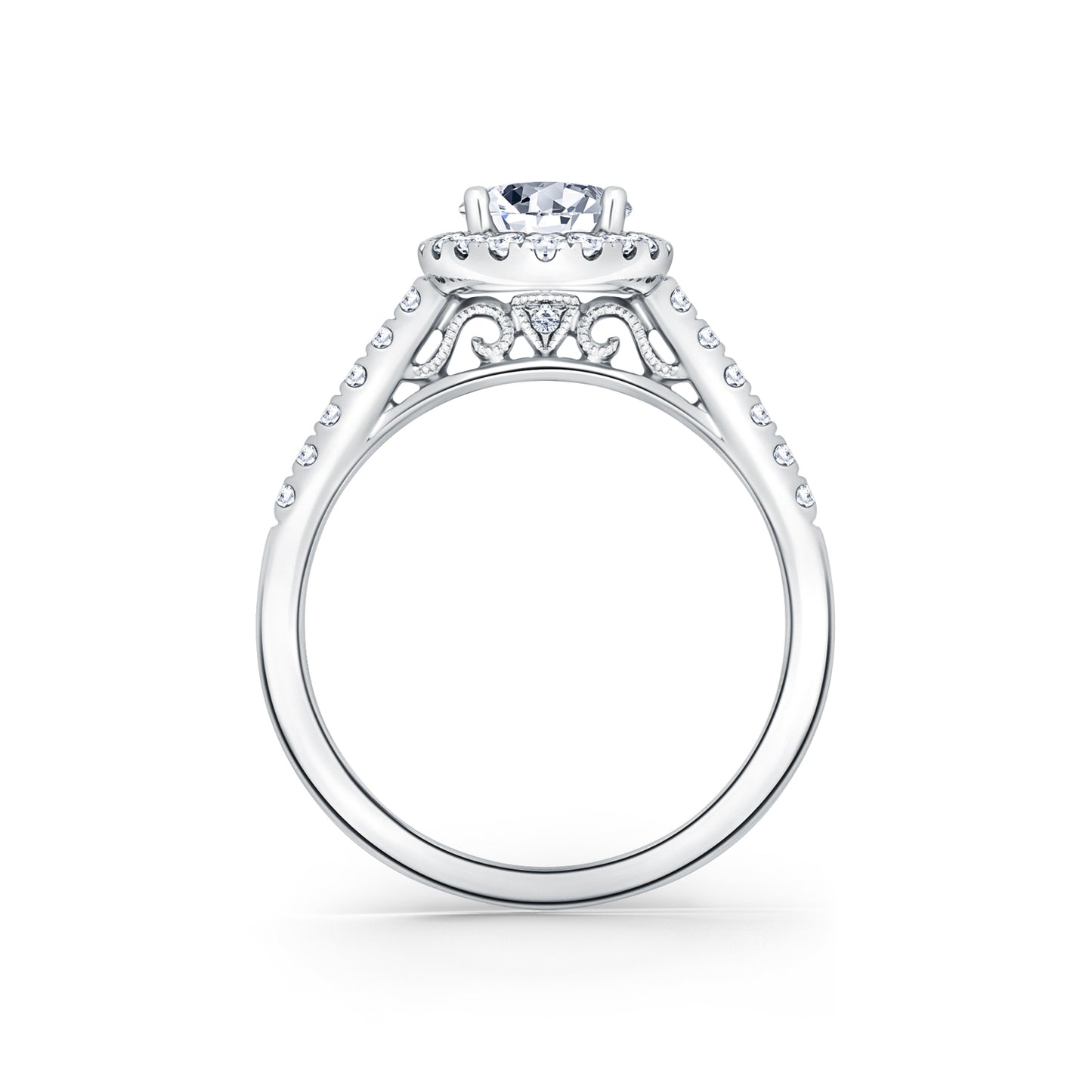 Classic Delicate Prong Set Halo Diamond Engagement Ring