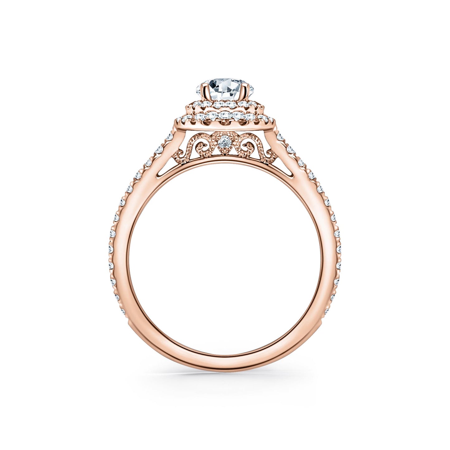 Classic Delicate Prong Set Double Halo Diamond Engagement Ring