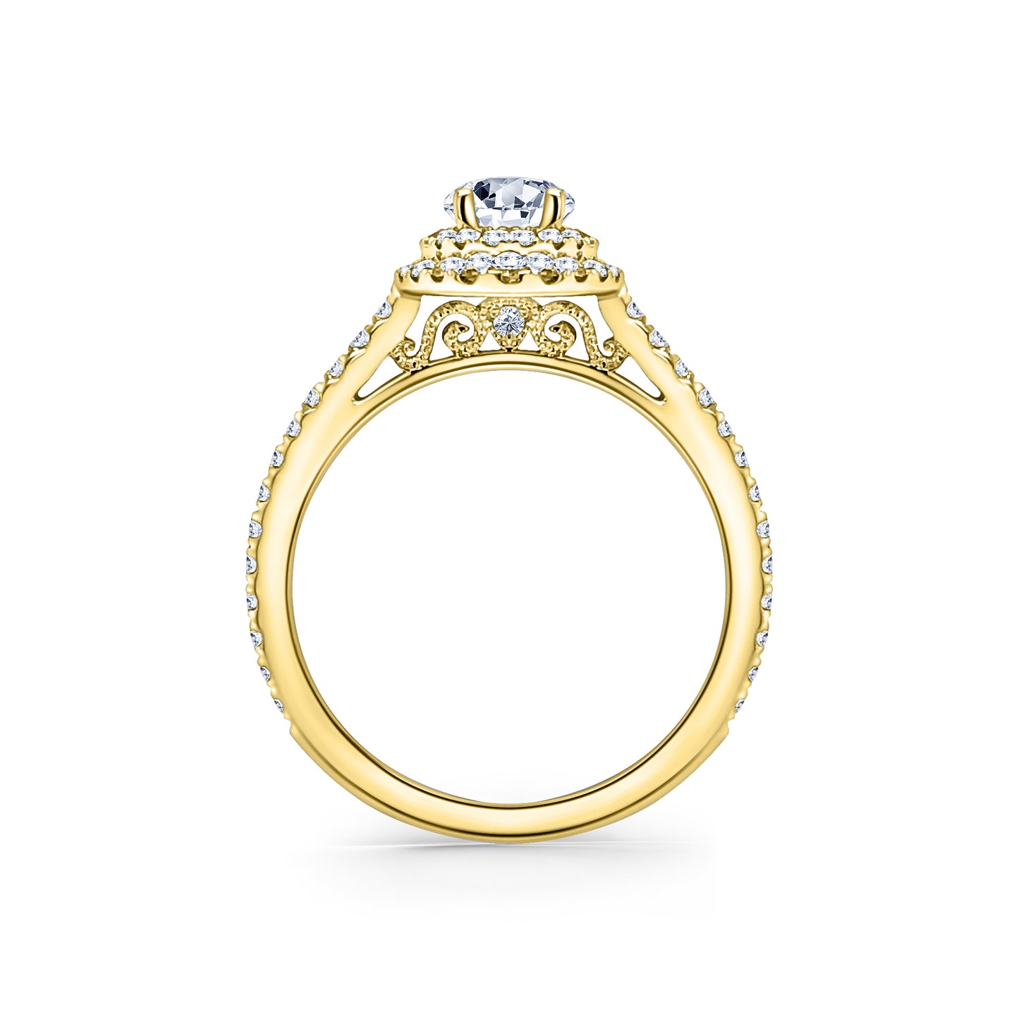 Classic Delicate Prong Set Double Halo Diamond Engagement Ring