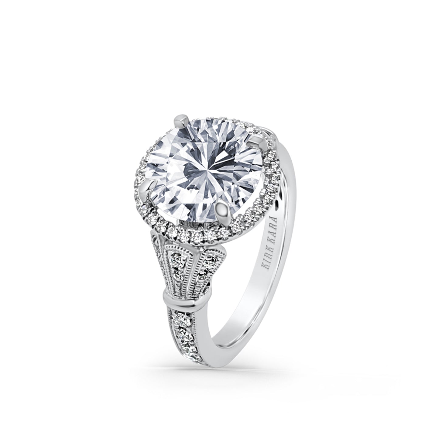 Elegant Three Leaf Halo Diamond Engagement Ring