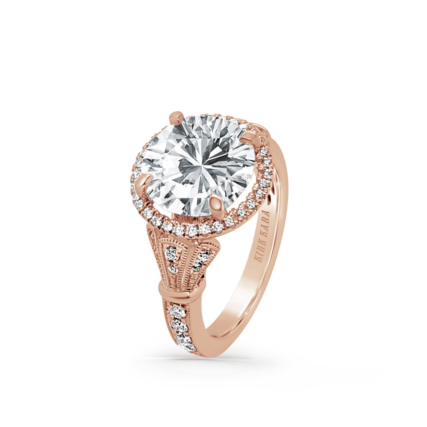 Elegant Three Leaf Halo Diamond Engagement Ring