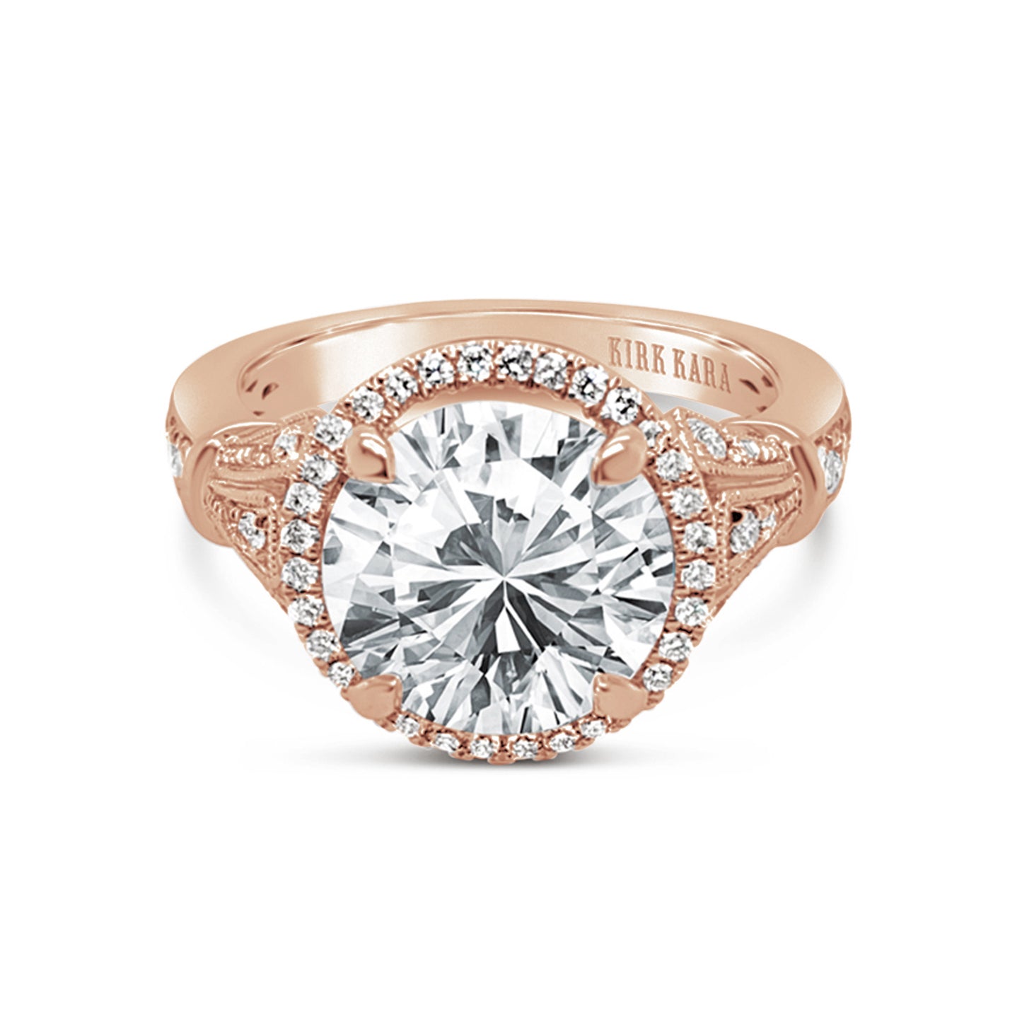 Elegant Three Leaf Halo Diamond Engagement Ring