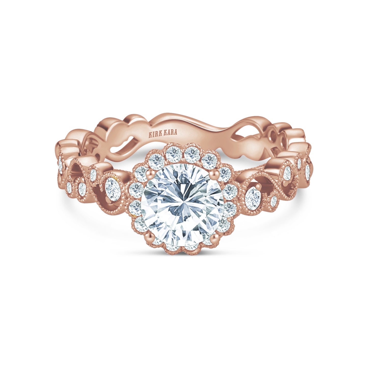 Lace Milgrain Scalloped Halo Diamond Engagement Ring