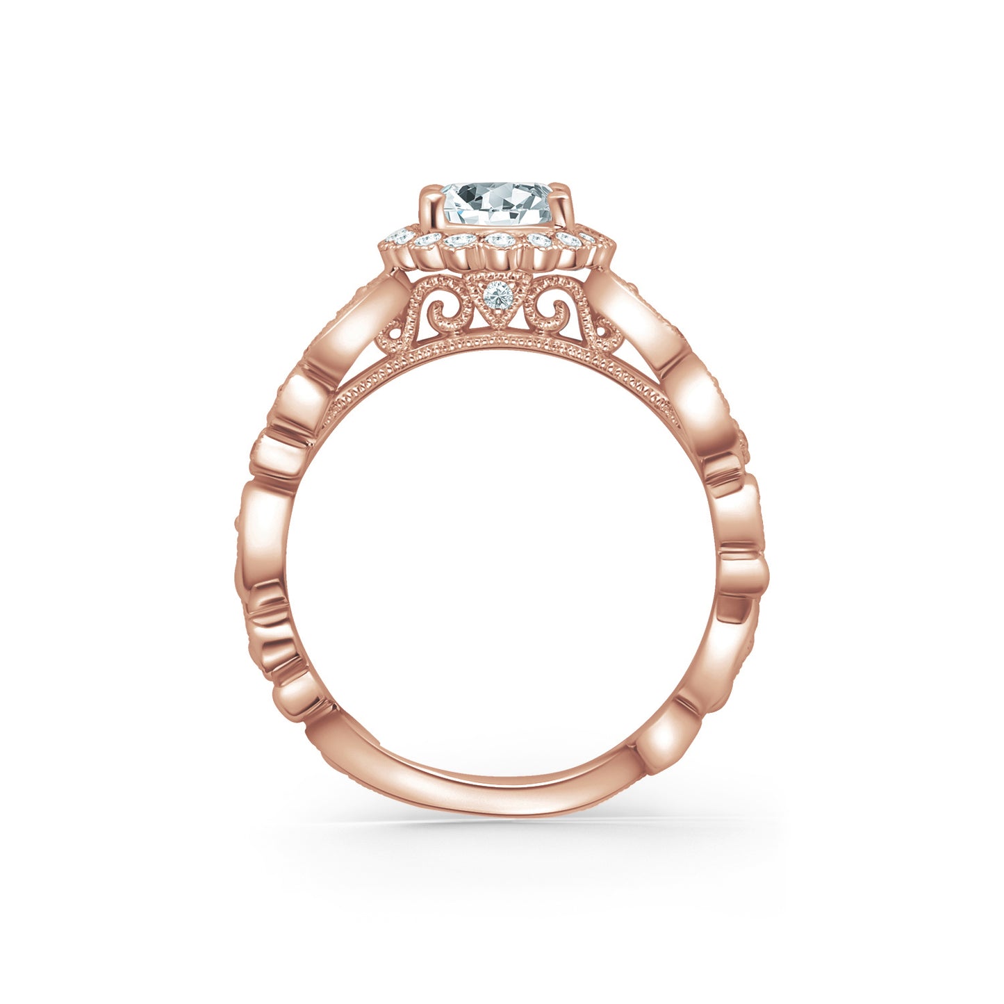 Lace Milgrain Scalloped Halo Diamond Engagement Ring