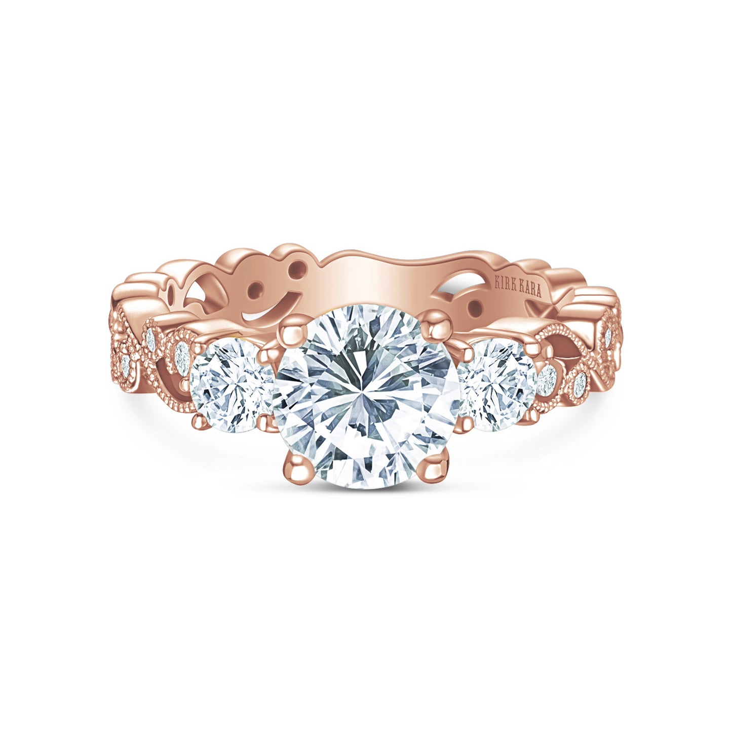 Lace Milgrain Three Stone Solitaire Diamond Engagement Ring