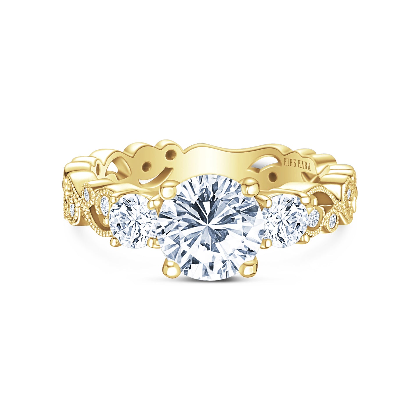 Lace Milgrain Three Stone Solitaire Diamond Engagement Ring
