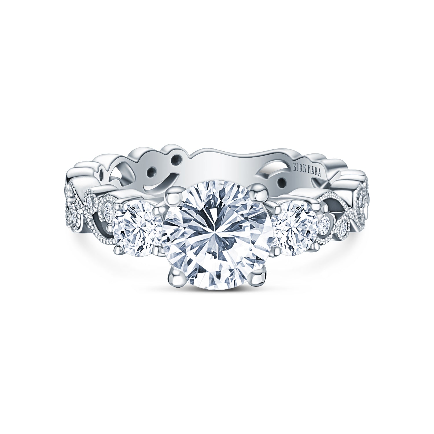 Lace Milgrain Three Stone Solitaire Diamond Engagement Ring