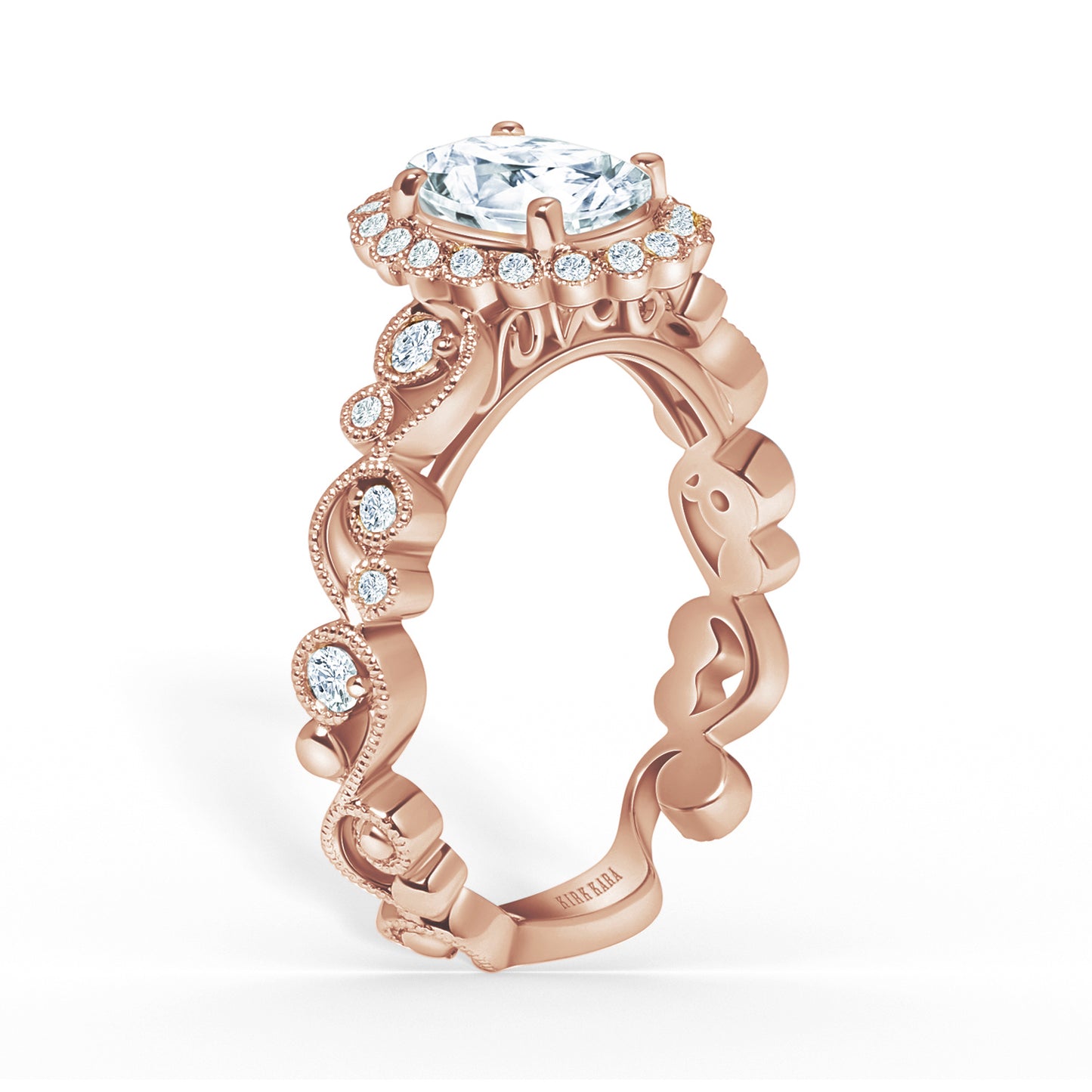 Lace Milgrain Scalloped Halo Diamond Engagement Ring