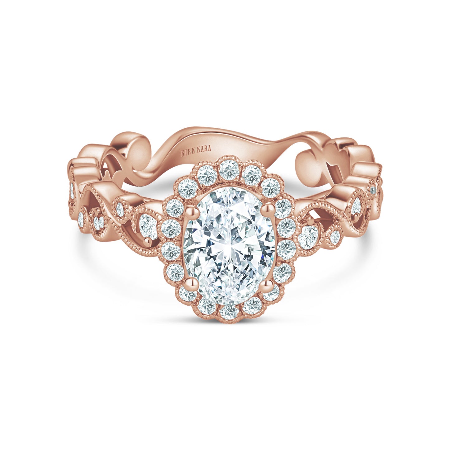 Lace Milgrain Scalloped Halo Diamond Engagement Ring