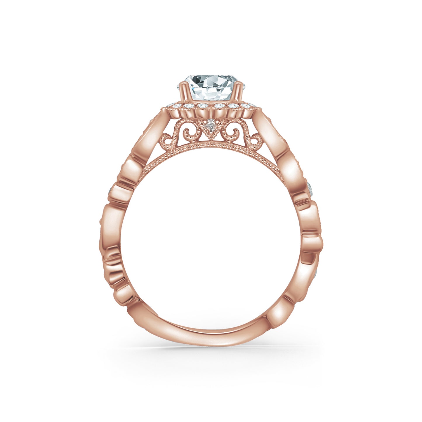 Lace Milgrain Scalloped Halo Diamond Engagement Ring