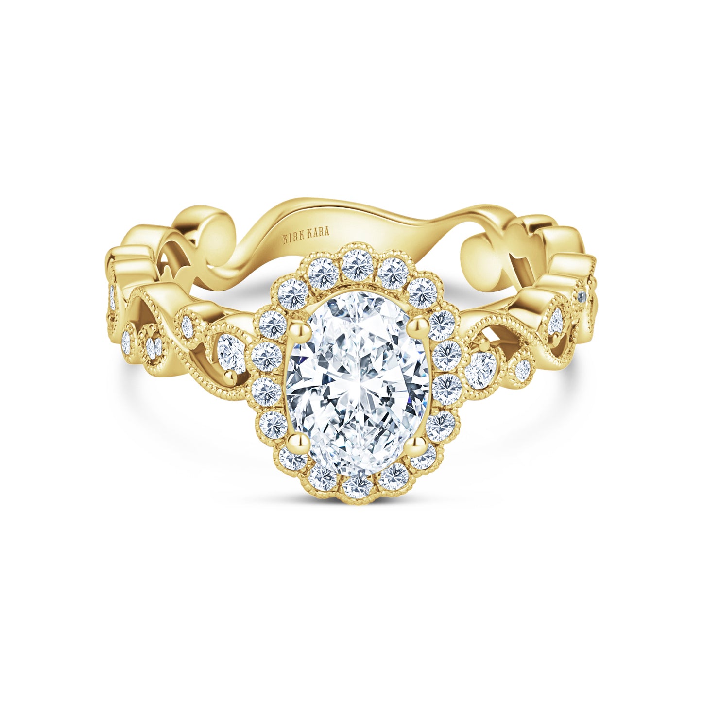 Lace Milgrain Scalloped Halo Diamond Engagement Ring