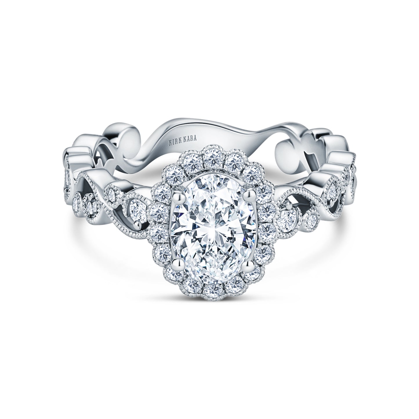 Lace Milgrain Scalloped Halo Diamond Engagement Ring