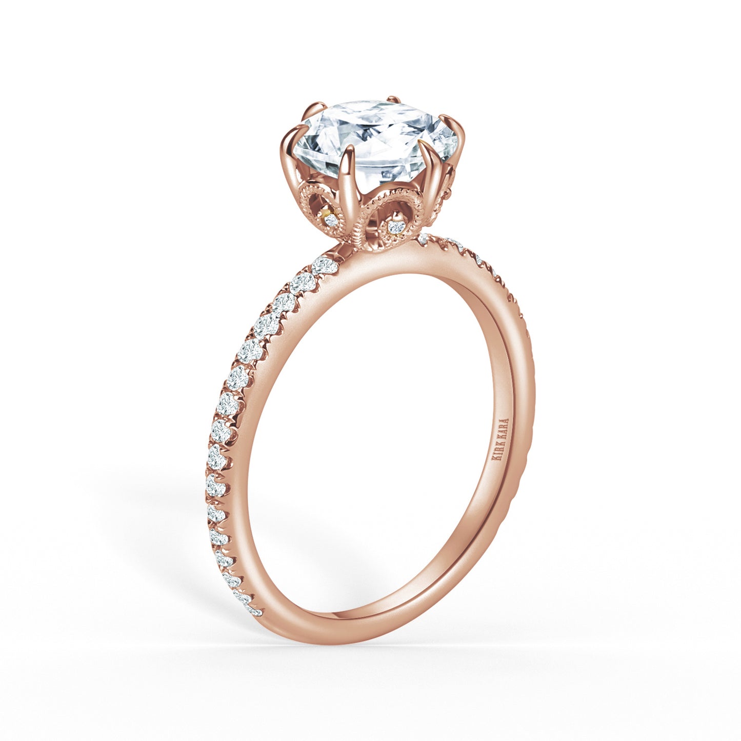 Milgrain Swirl 6 Prong Basket Solitaire Diamond Engagement Ring