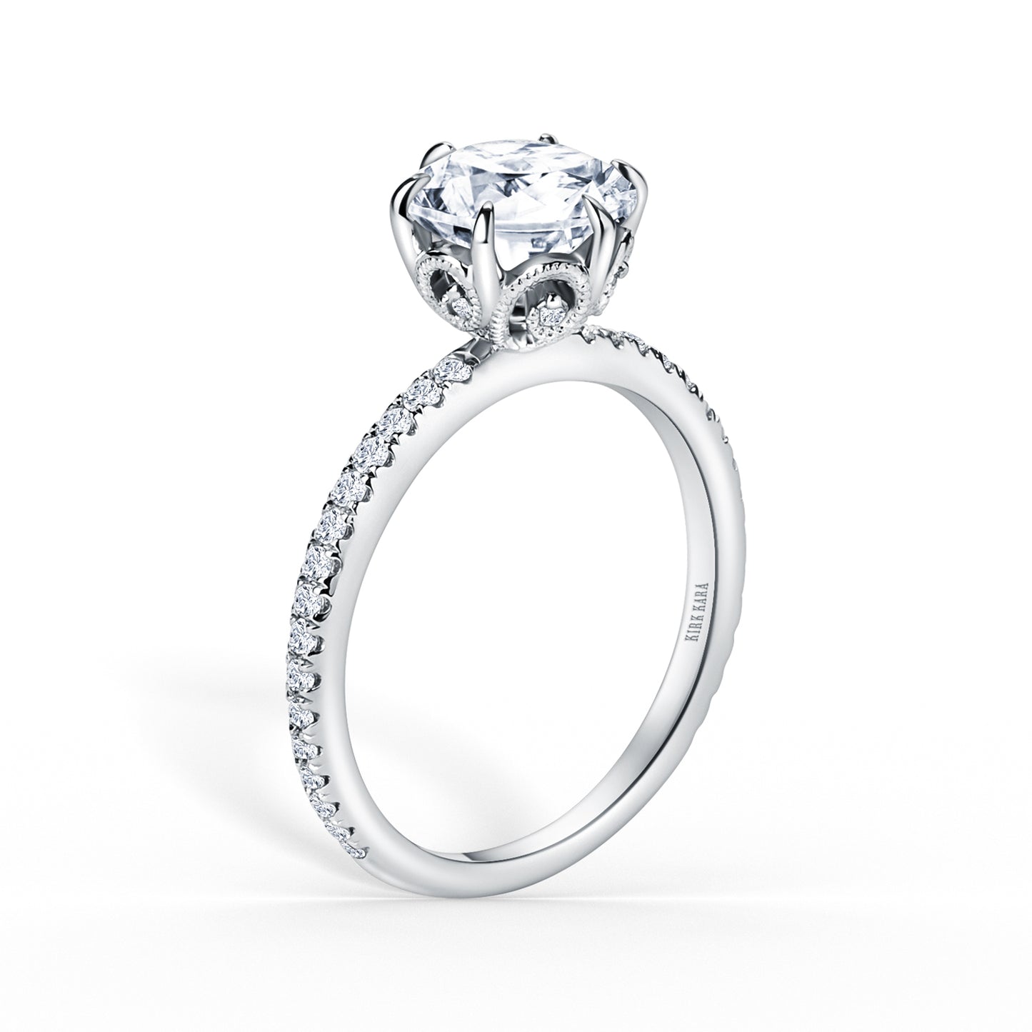 Milgrain Swirl 6 Prong Basket Solitaire Diamond Engagement Ring