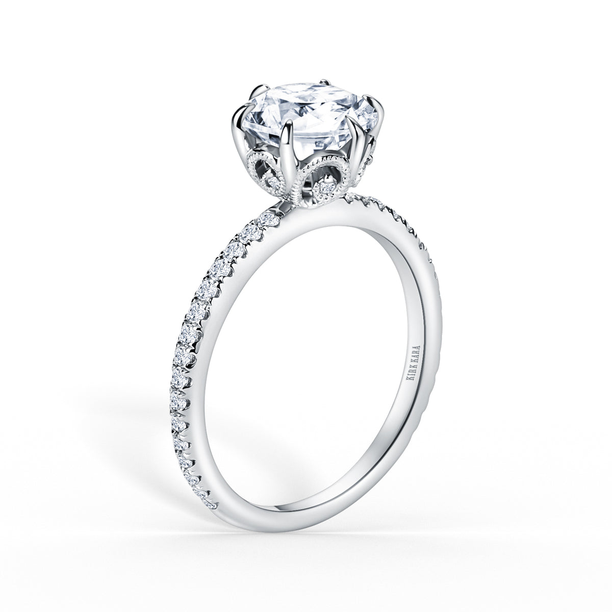 Milgrain Swirl 6 Prong Diamond Solitaire – Kirk Kara Engagement Ring Basket