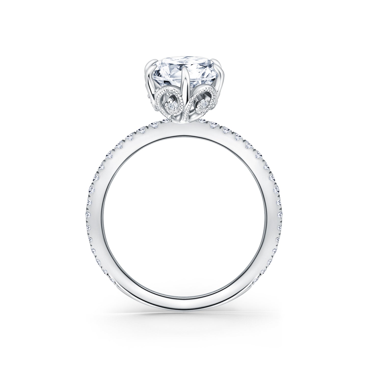 Milgrain Swirl 6 Prong Basket Solitaire Diamond Engagement Ring