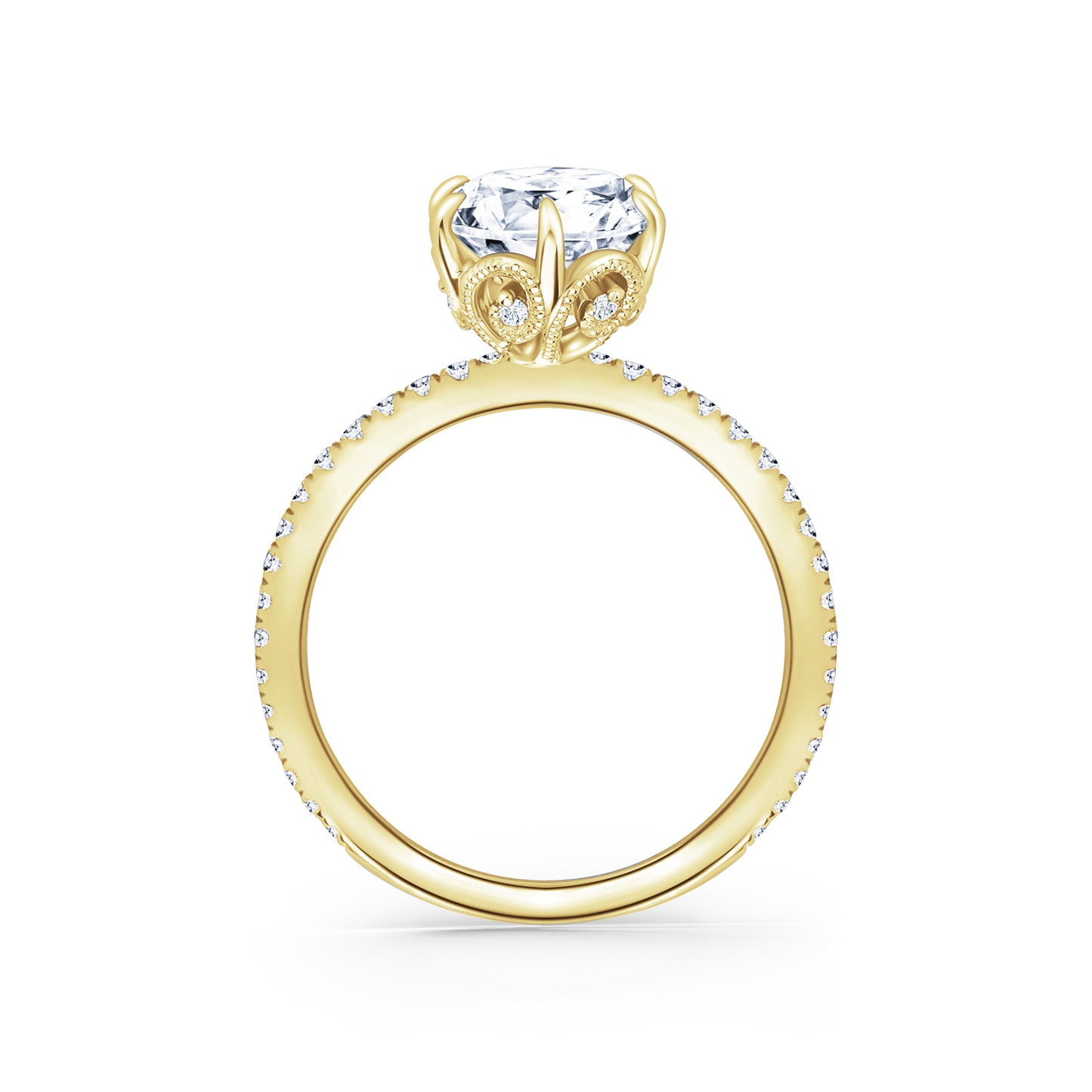 Milgrain Swirl 6 Prong Basket Solitaire Diamond Engagement Ring