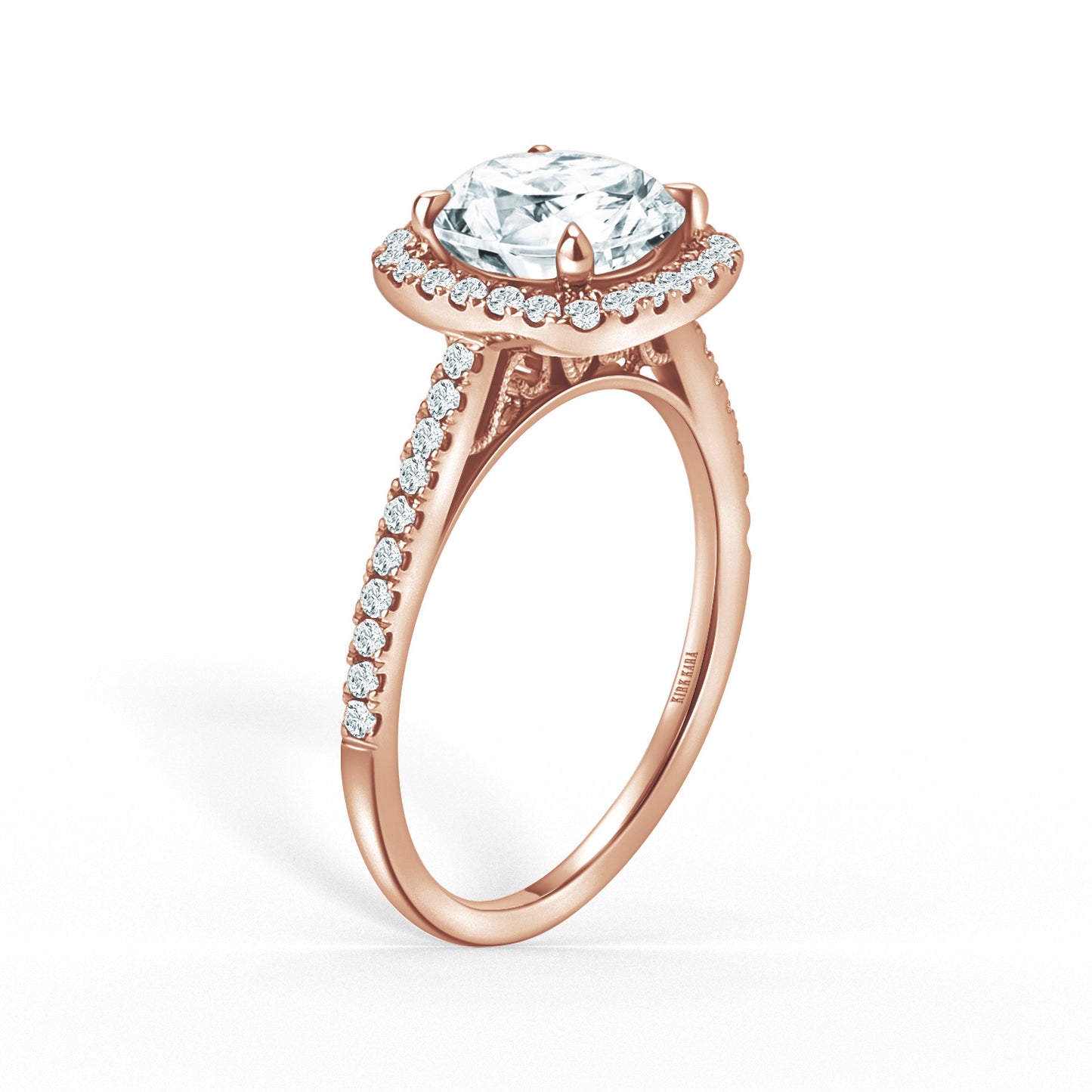 Classic Prong Set Halo Diamond Shank Engagement Ring