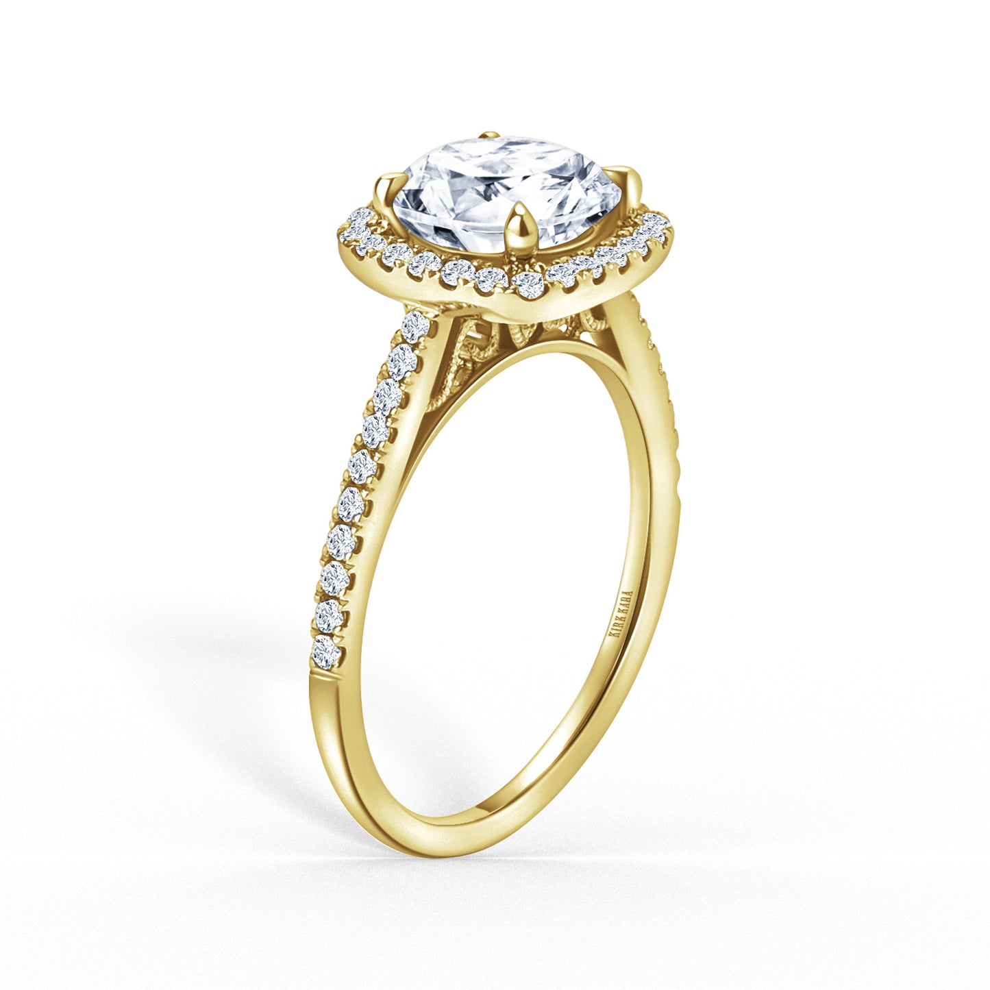Classic Prong Set Halo Diamond Shank Engagement Ring