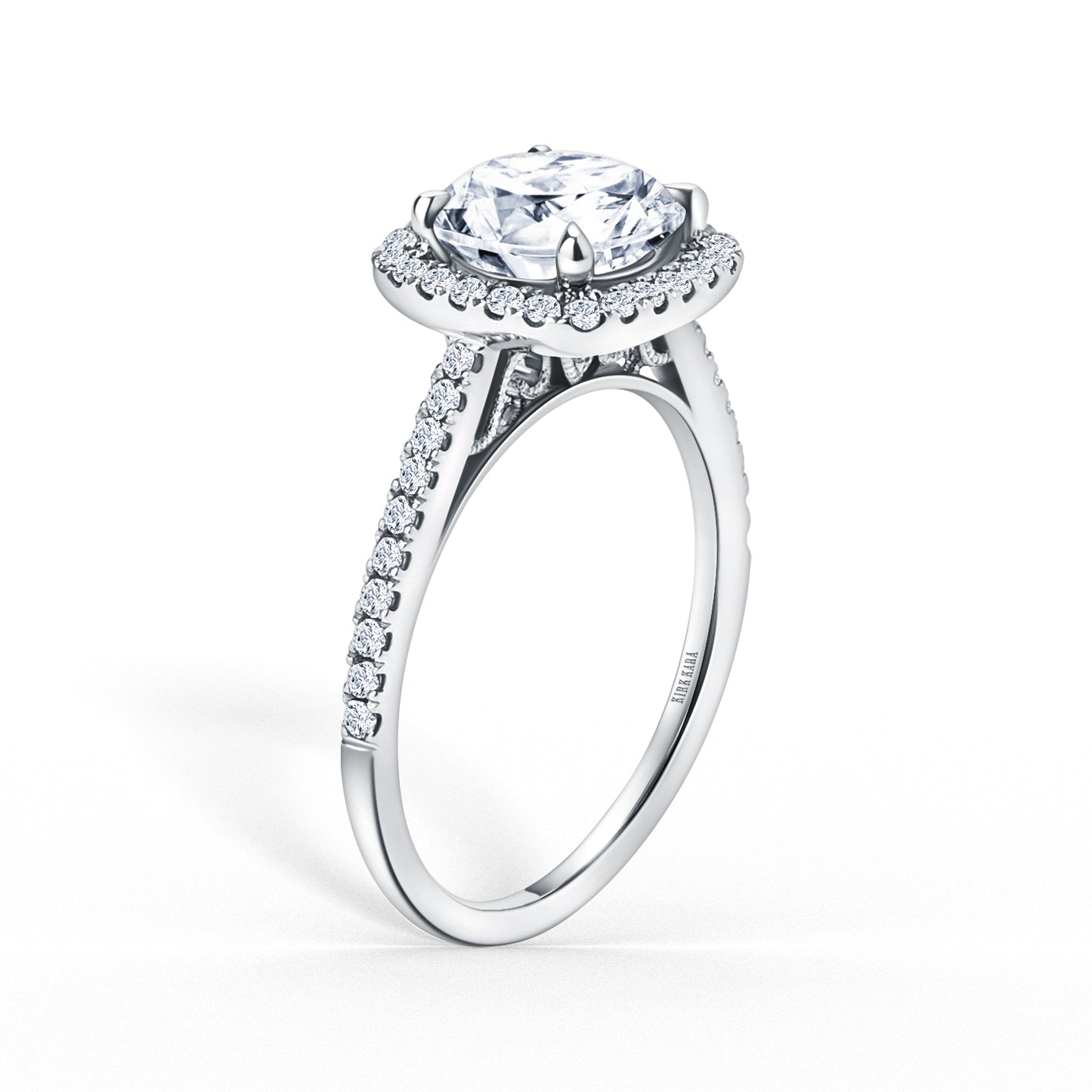 Classic Prong Set Halo Diamond Shank Engagement Ring