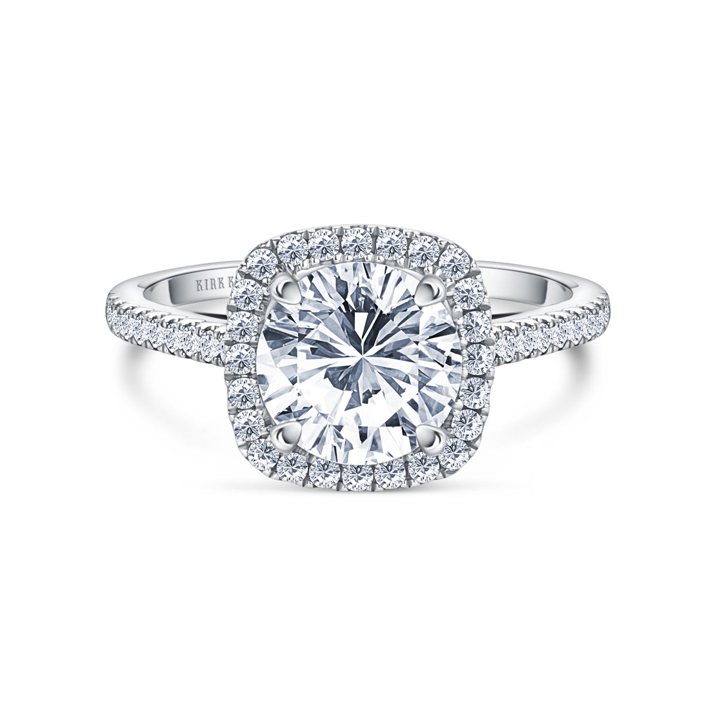 Classic Prong Set Halo Diamond Shank Engagement Ring