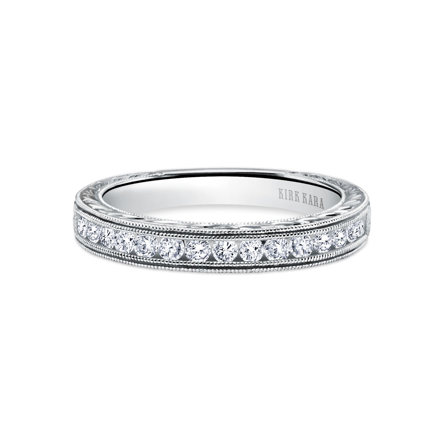 Engraved Channel Set Milgrain Diamond Wedding Band