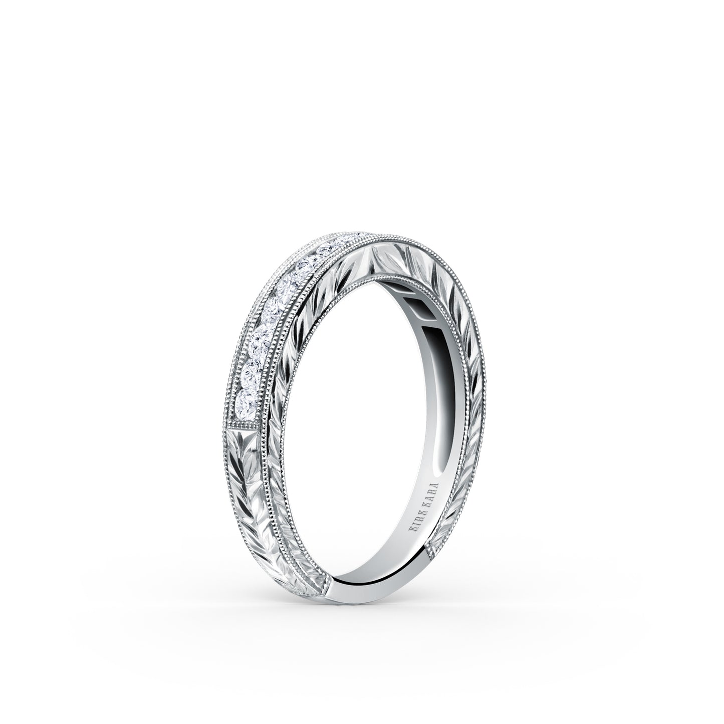 Engraved Channel Set Milgrain Diamond Wedding Band