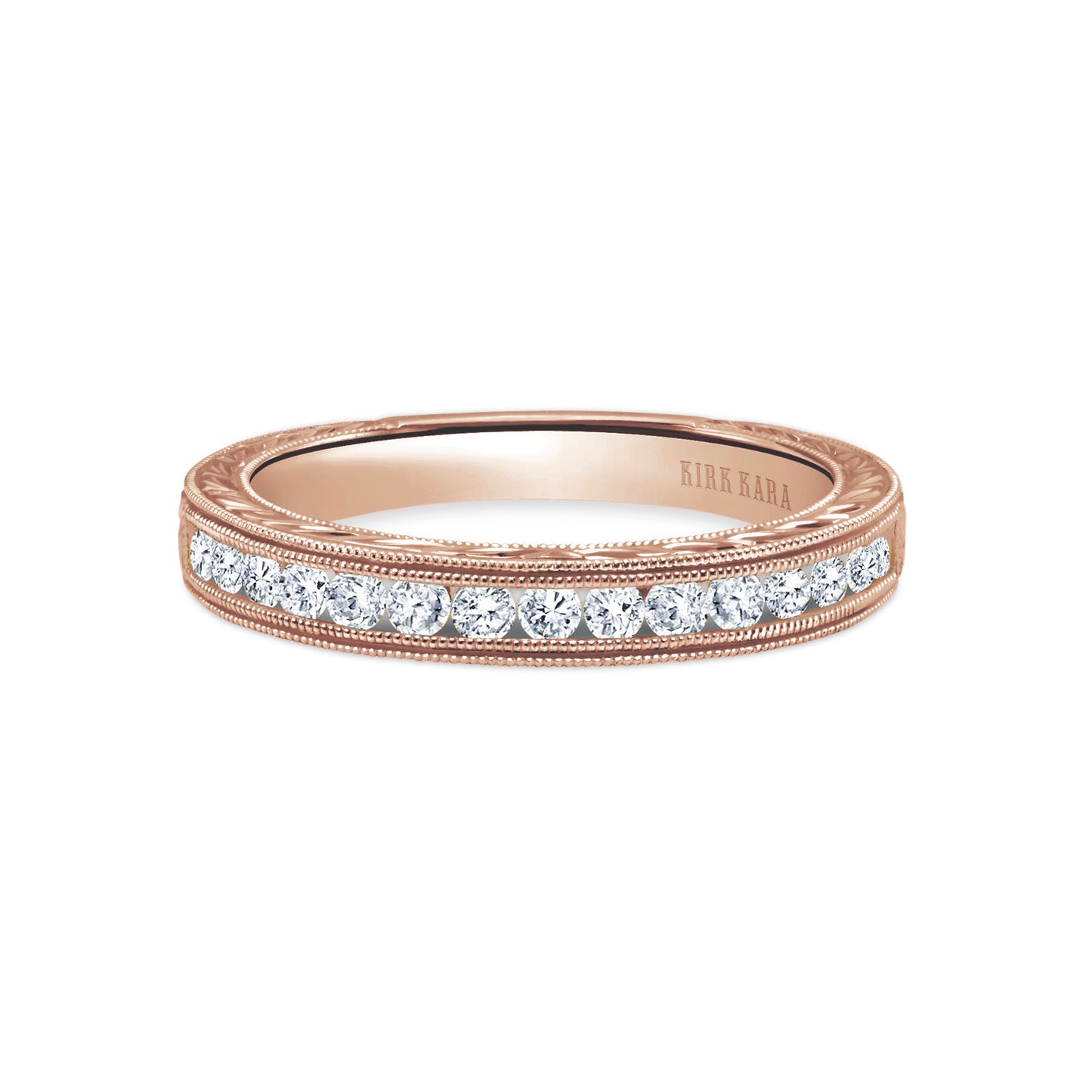 Engraved Channel Set Milgrain Diamond Wedding Band