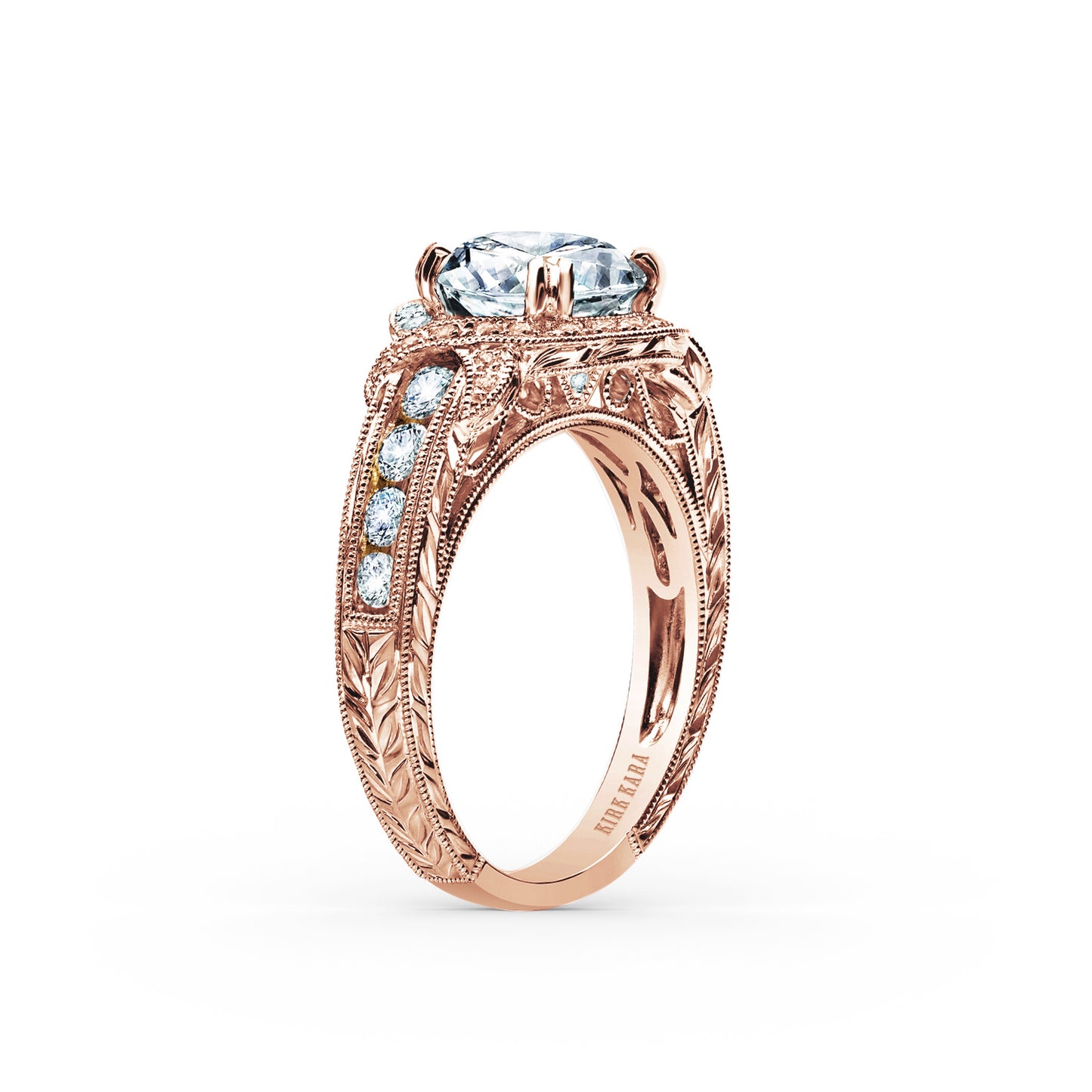 Halo Engraved Channel Set Milgrain Diamond Engagement Ring
