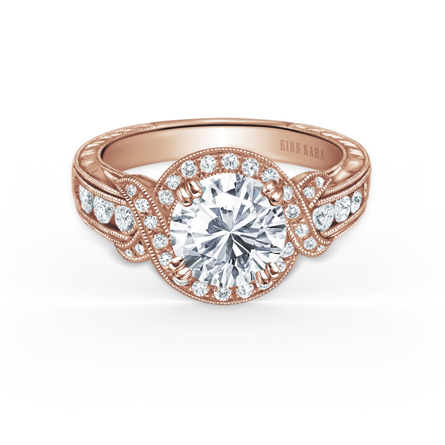 Halo Engraved Channel Set Milgrain Diamond Engagement Ring