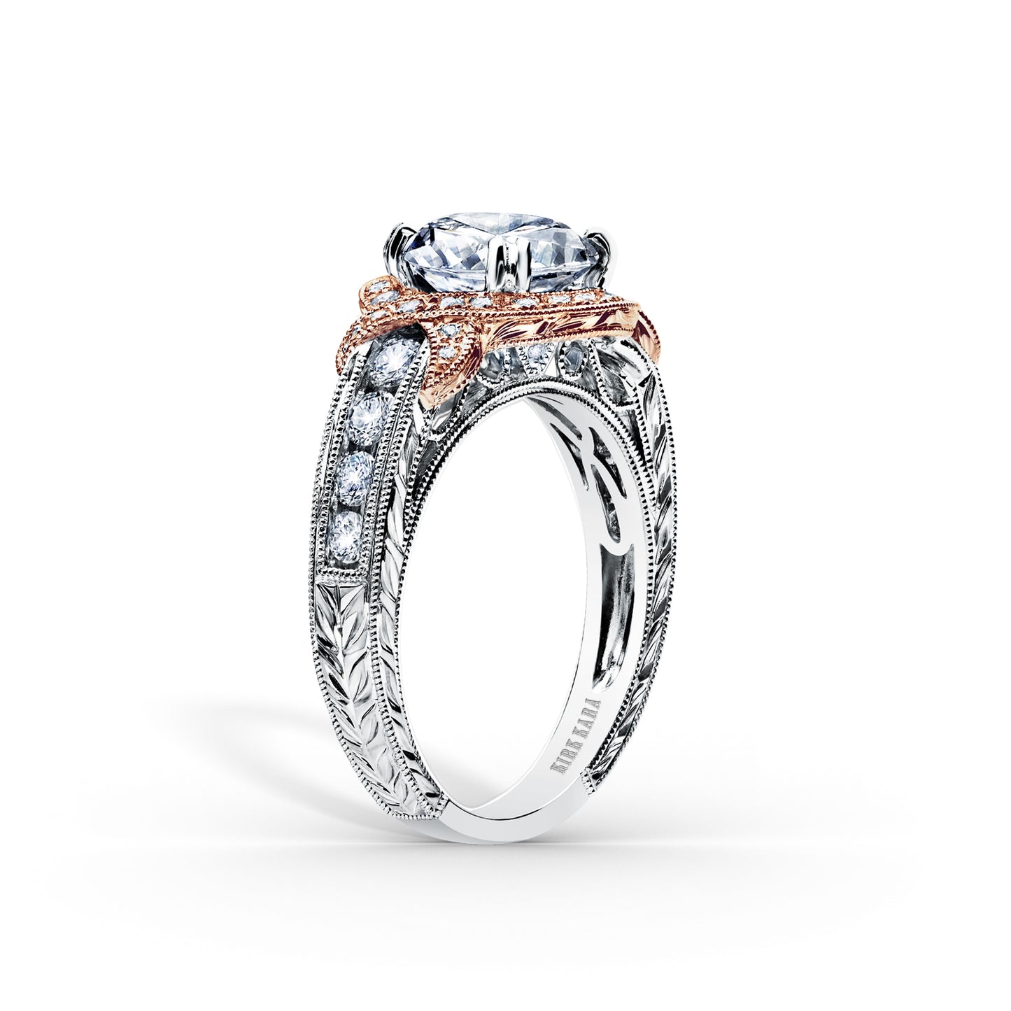 Halo Engraved Channel Set Milgrain Diamond Engagement Ring