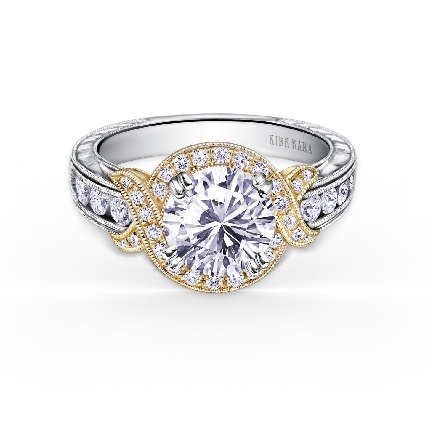 Halo Engraved Channel Set Milgrain Diamond Engagement Ring