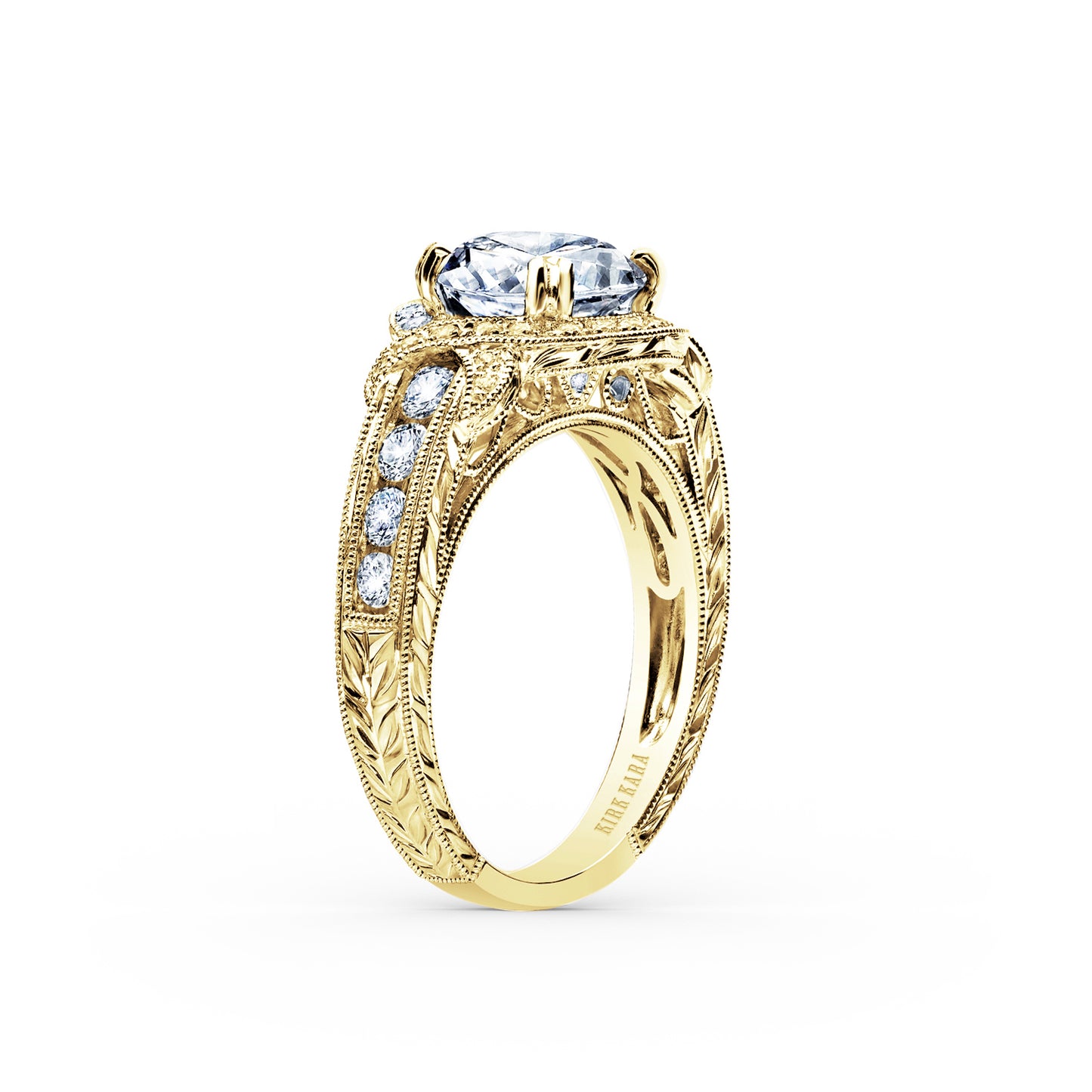 Halo Engraved Channel Set Milgrain Diamond Engagement Ring