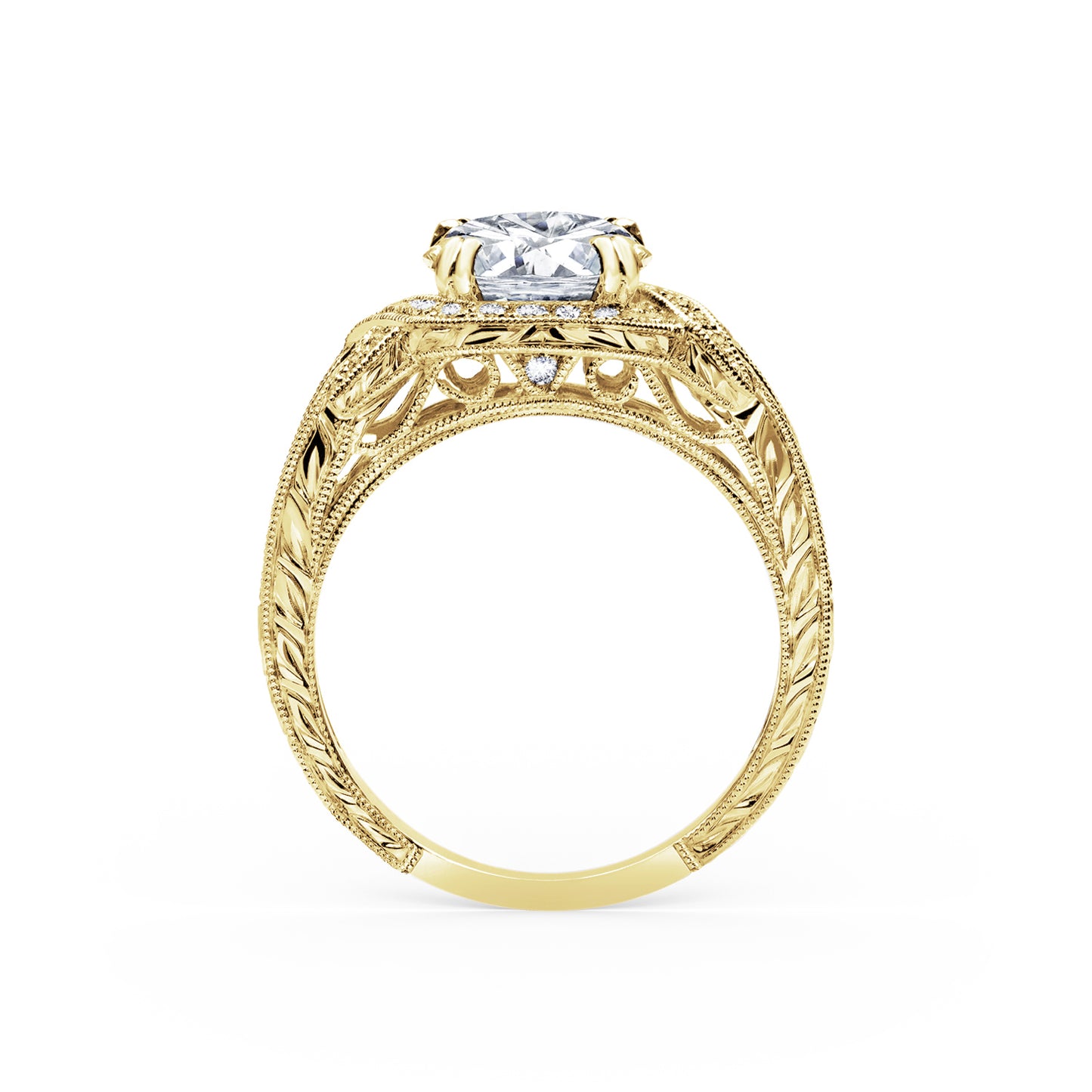 Halo Engraved Channel Set Milgrain Diamond Engagement Ring