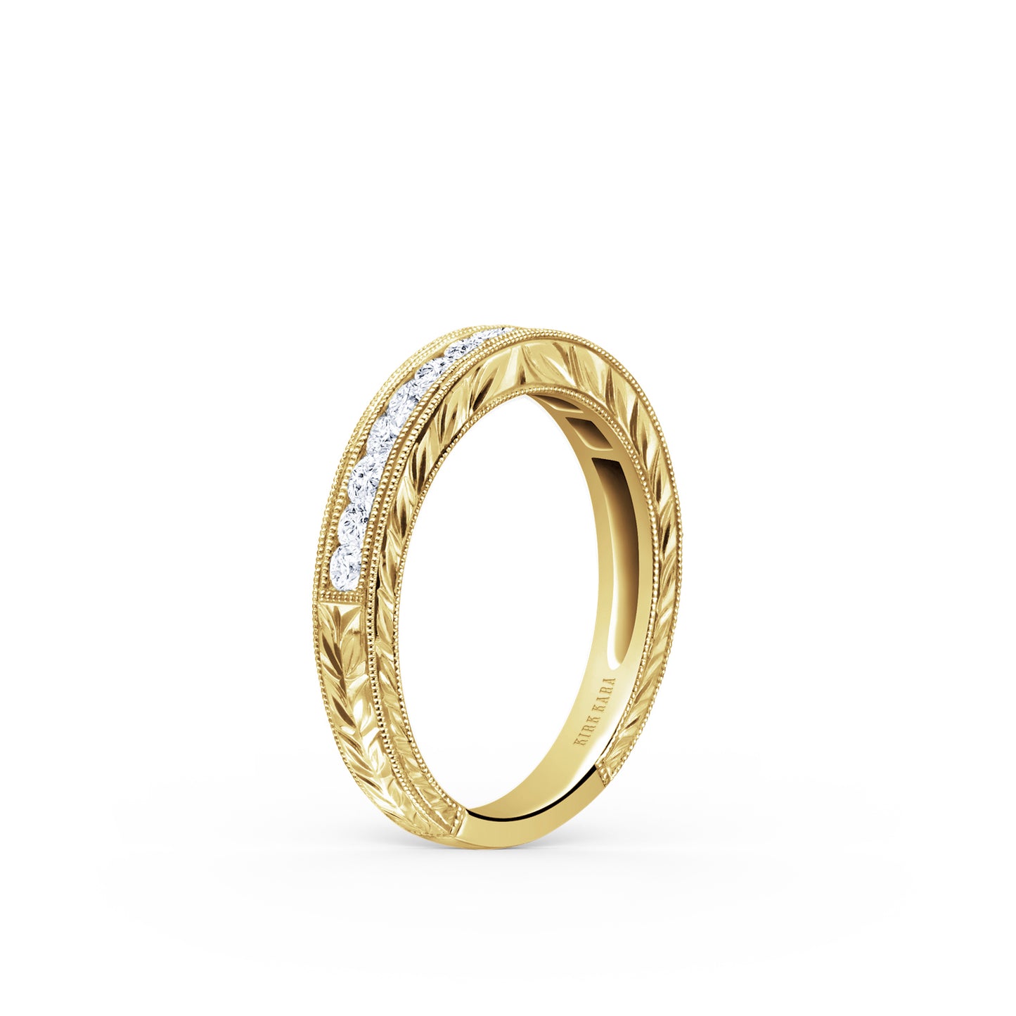 Engraved Channel Set Milgrain Diamond Wedding Band