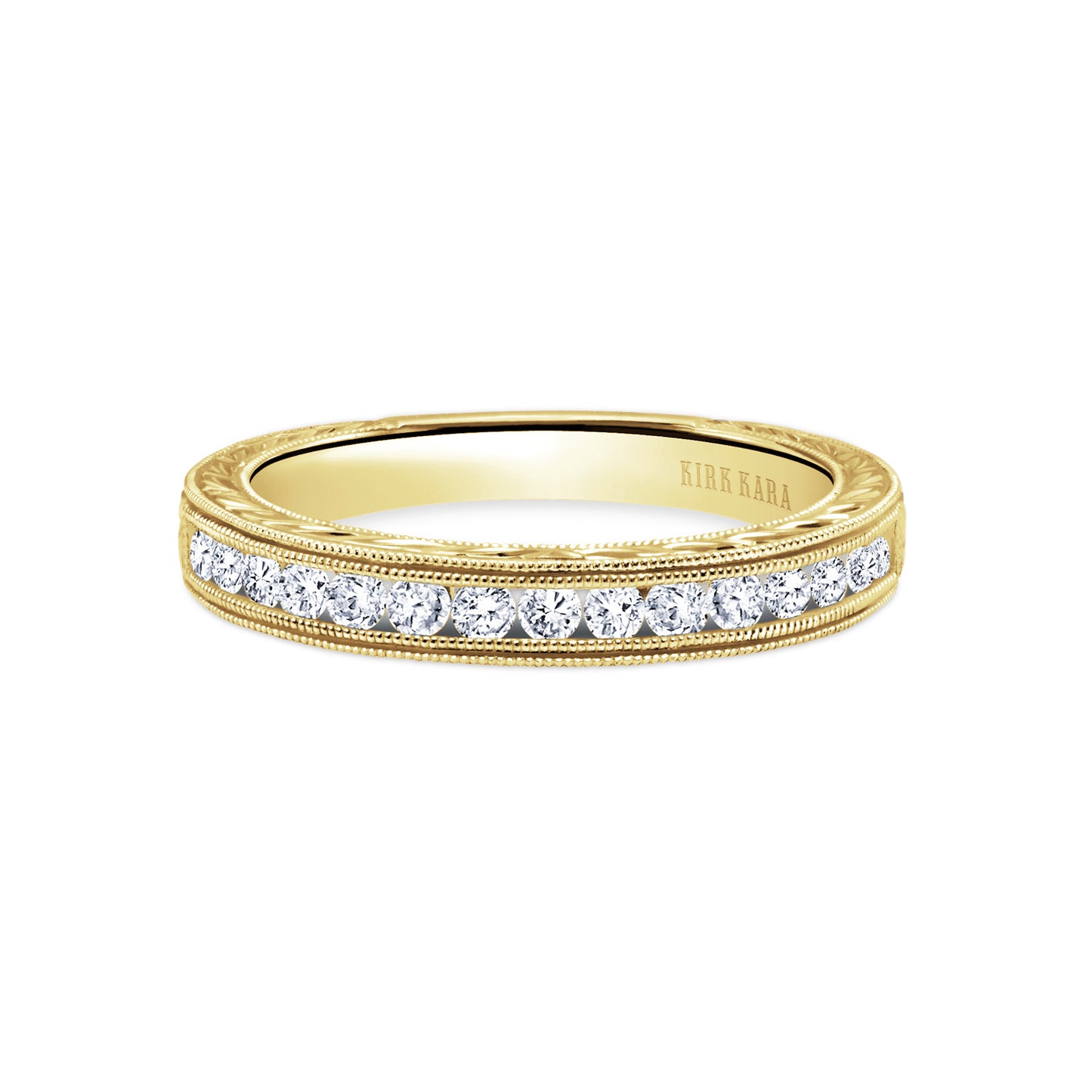 Engraved Channel Set Milgrain Diamond Wedding Band