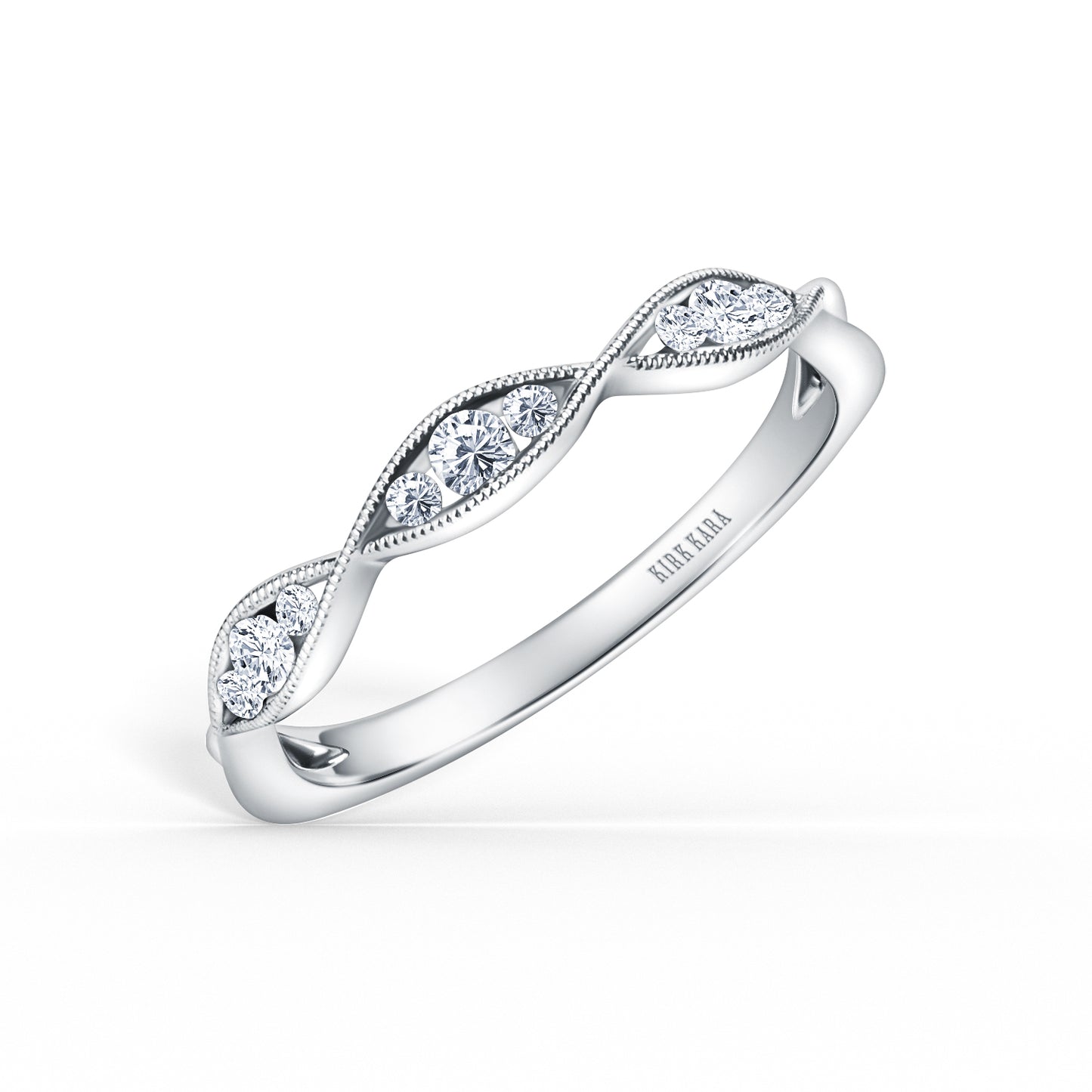 Milgrain Ribbon Channel Set Diamond Wedding Band