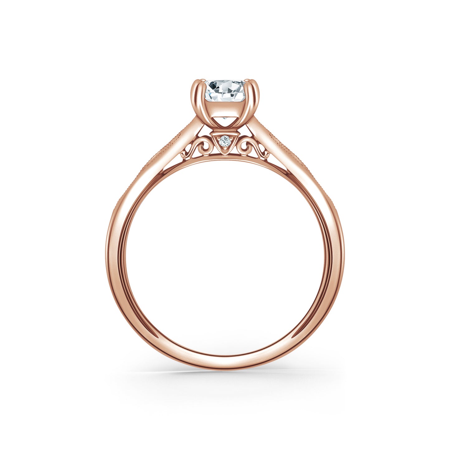 Milgrain Ribbon Channel Set Diamond Engagement Ring