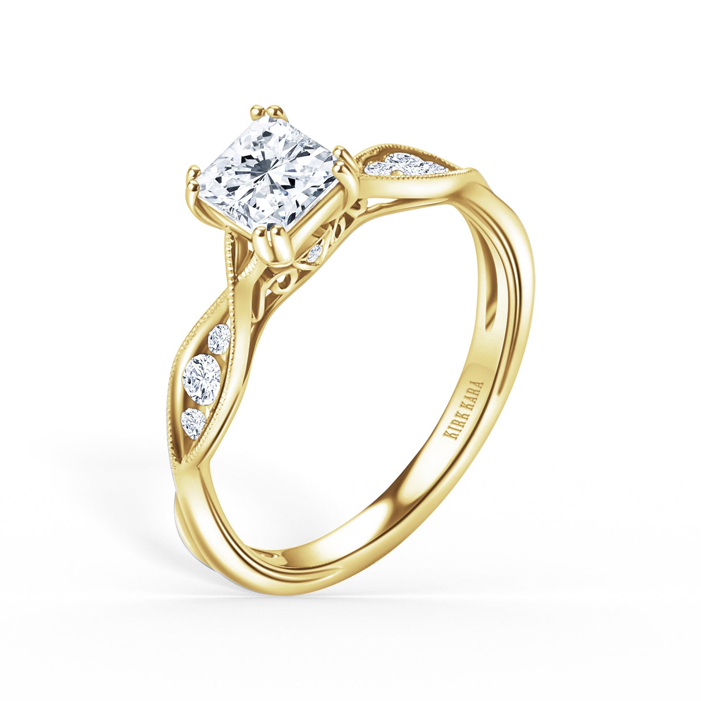 Milgrain Ribbon Channel Set Diamond Engagement Ring