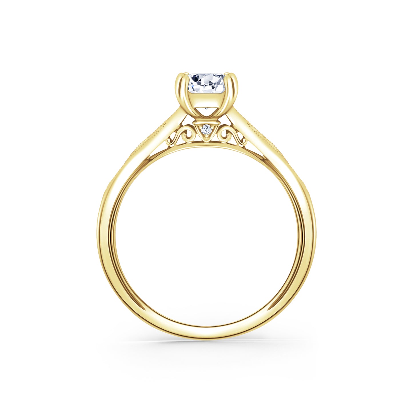Milgrain Ribbon Channel Set Diamond Engagement Ring