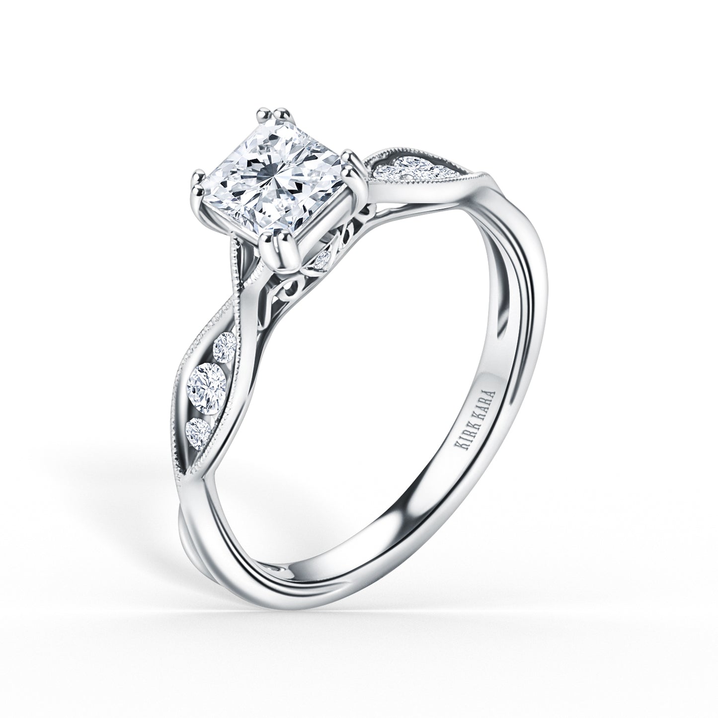 Milgrain Ribbon Channel Set Diamond Engagement Ring