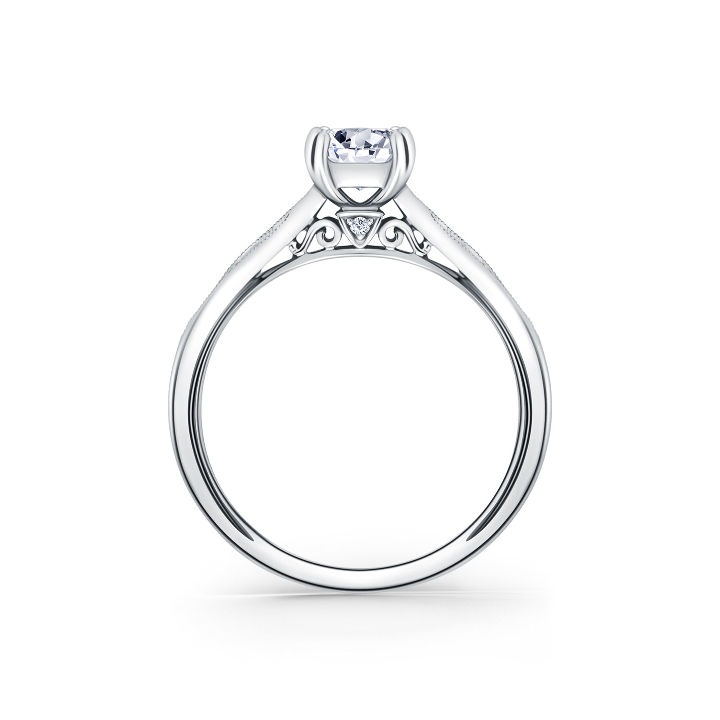 Milgrain Ribbon Channel Set Diamond Engagement Ring