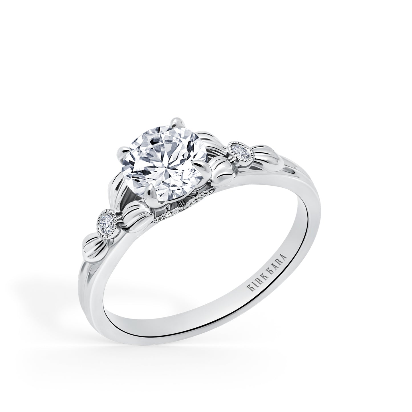Leaf Milgrain Diamond Engagement Ring