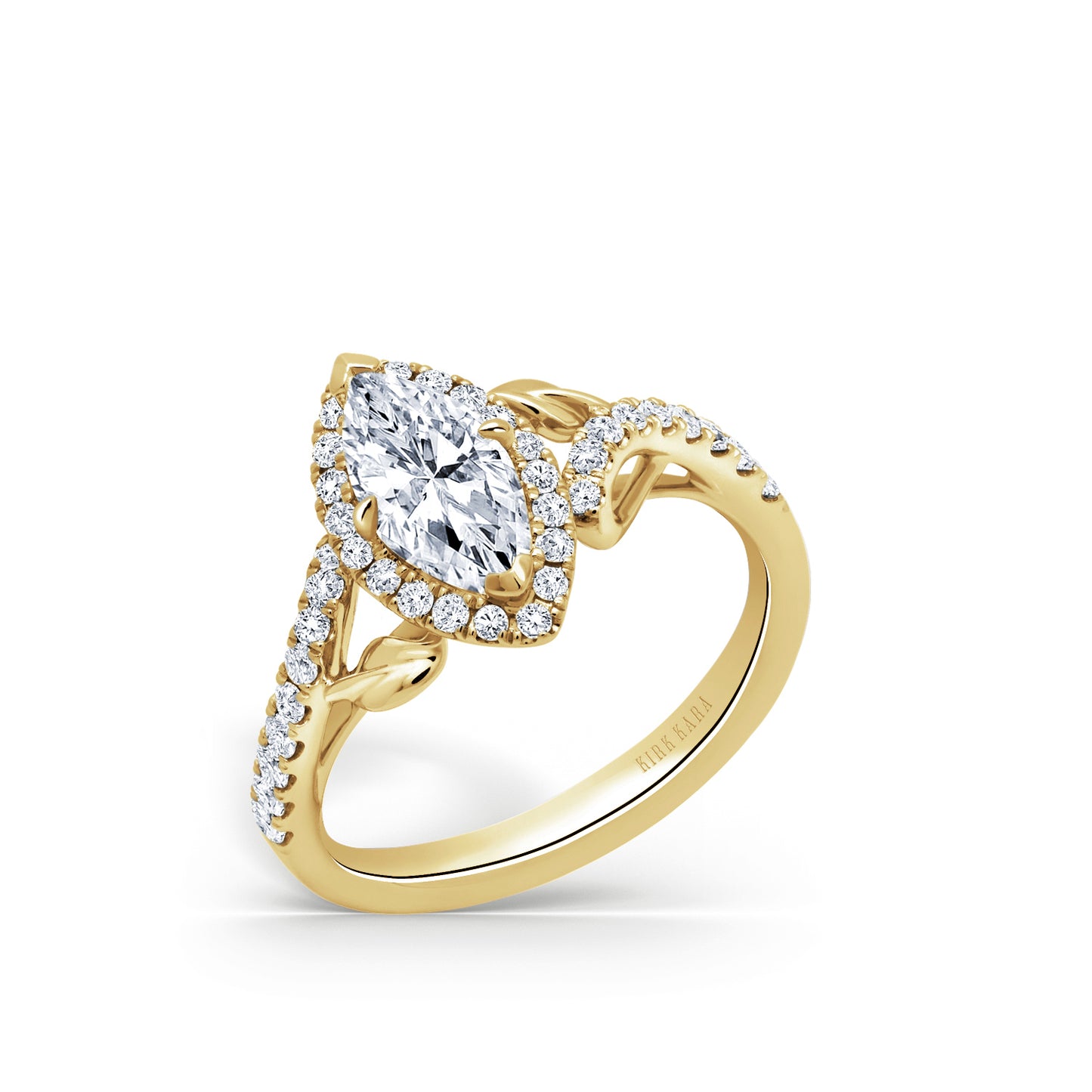 Halo Leaf Accent Diamond Engagement Ring