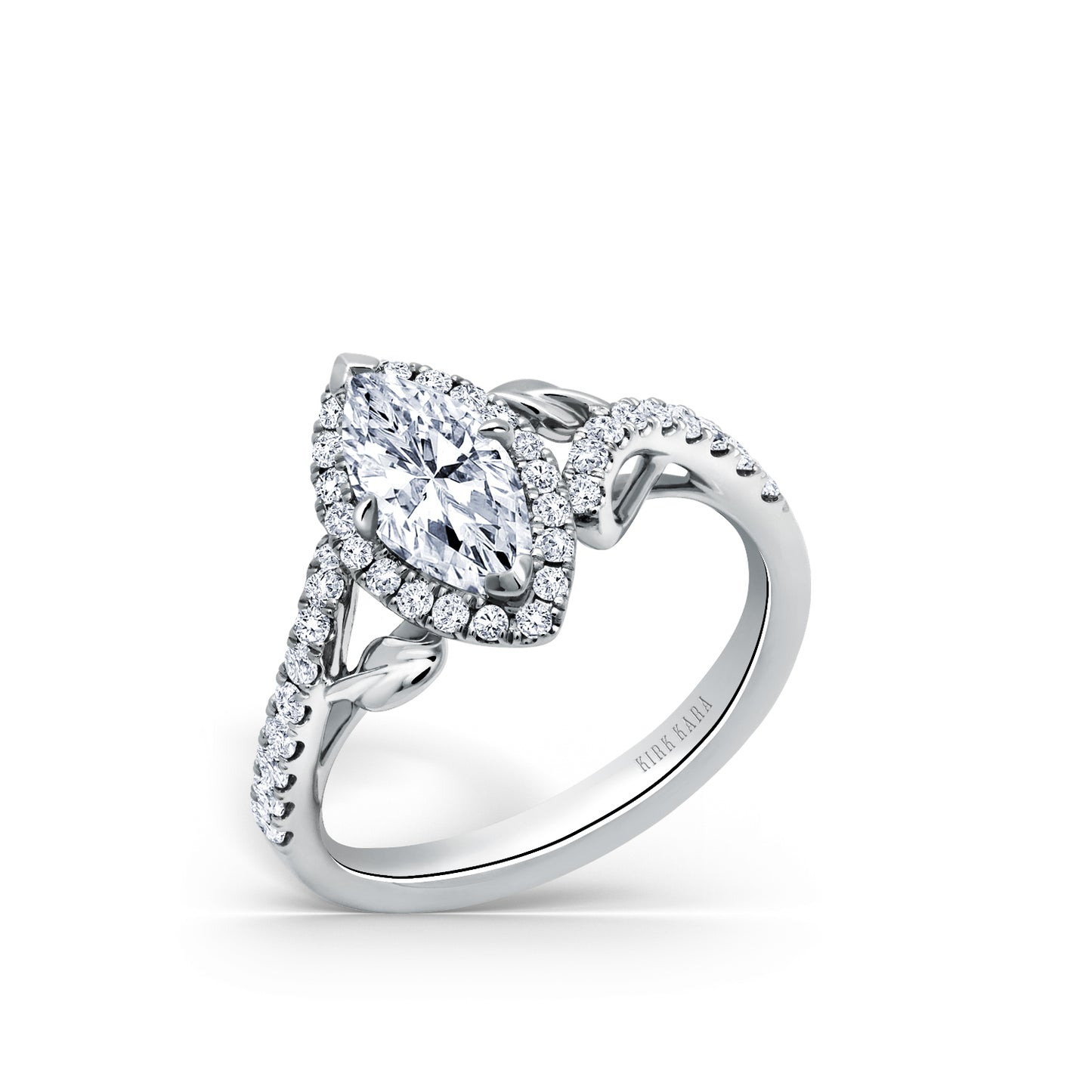 Halo Leaf Accent Diamond Engagement Ring