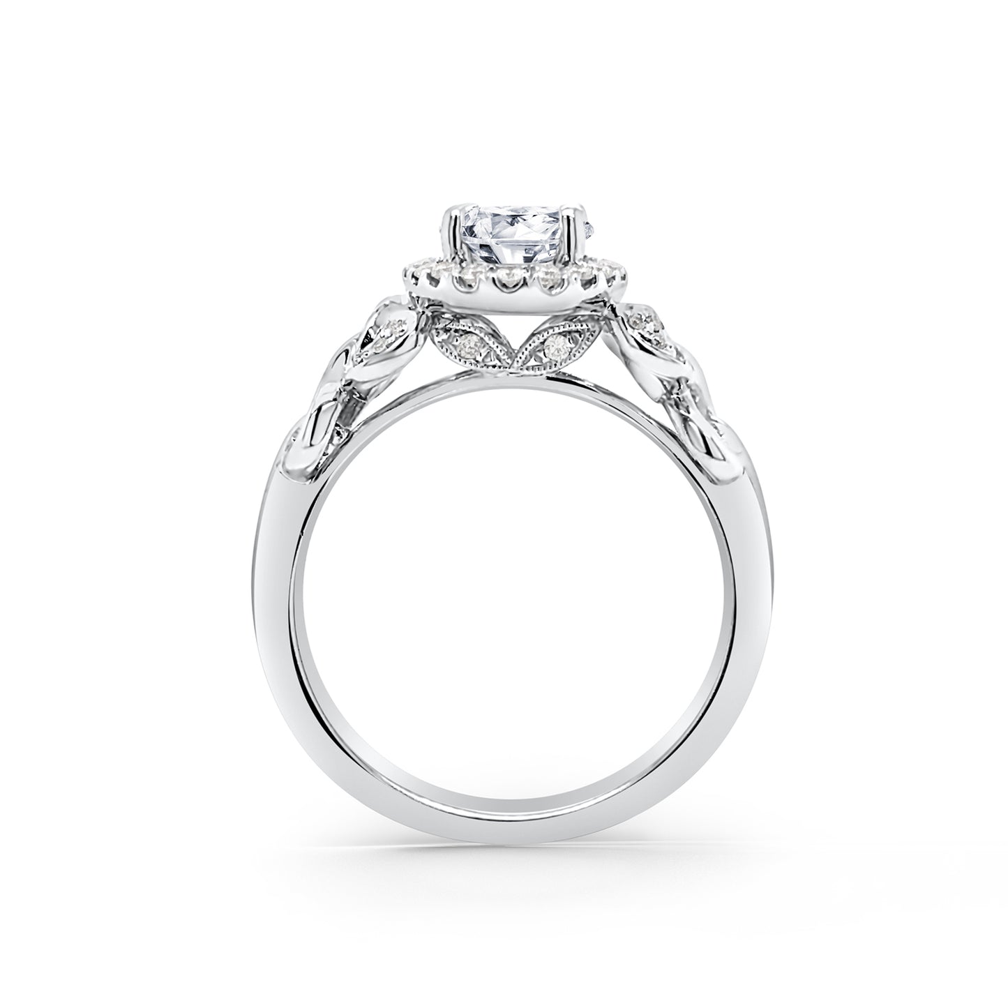 Oval Pavé Leaf Halo Diamond Engagement Ring