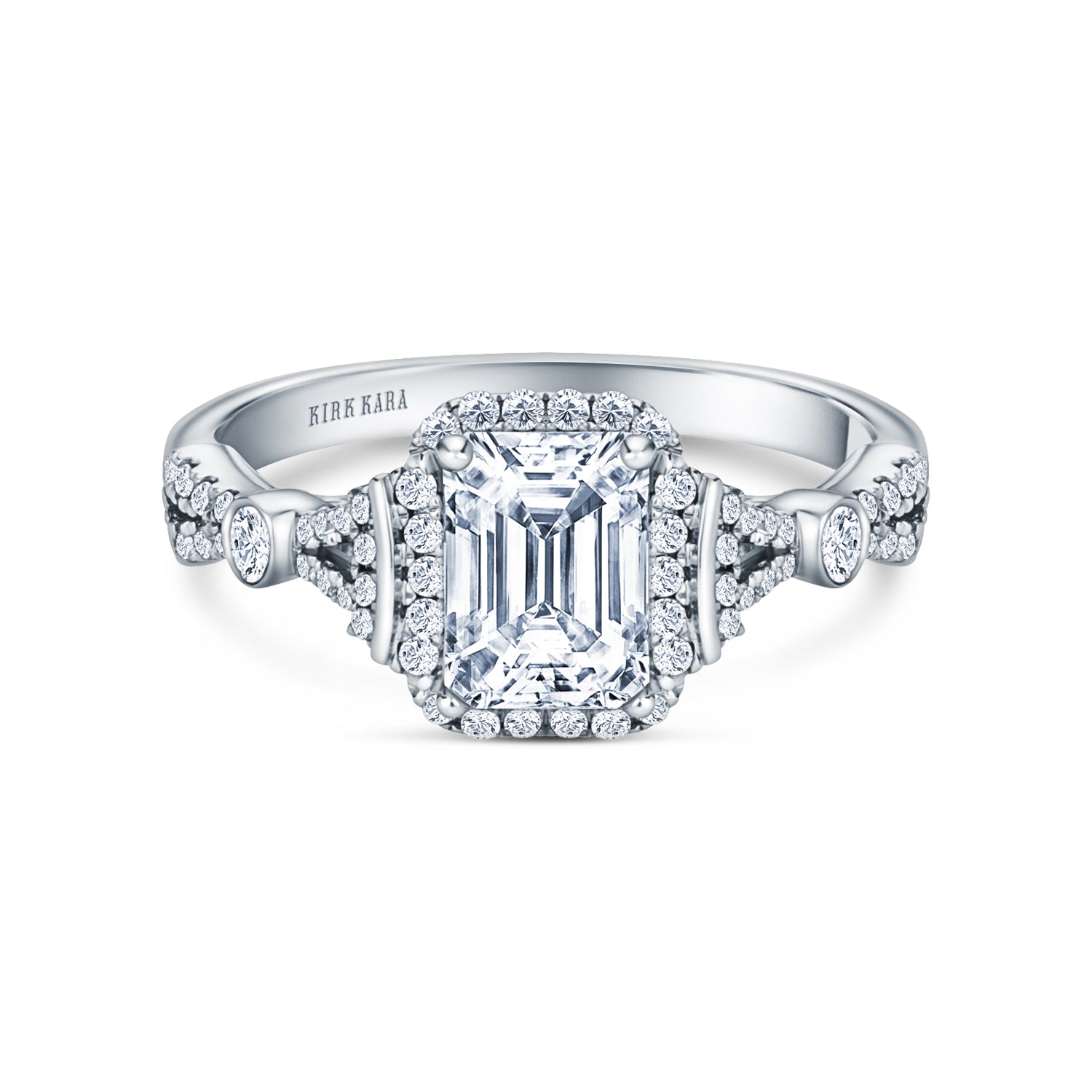 Deco Bezel Accent Halo Diamond Engagement Ring