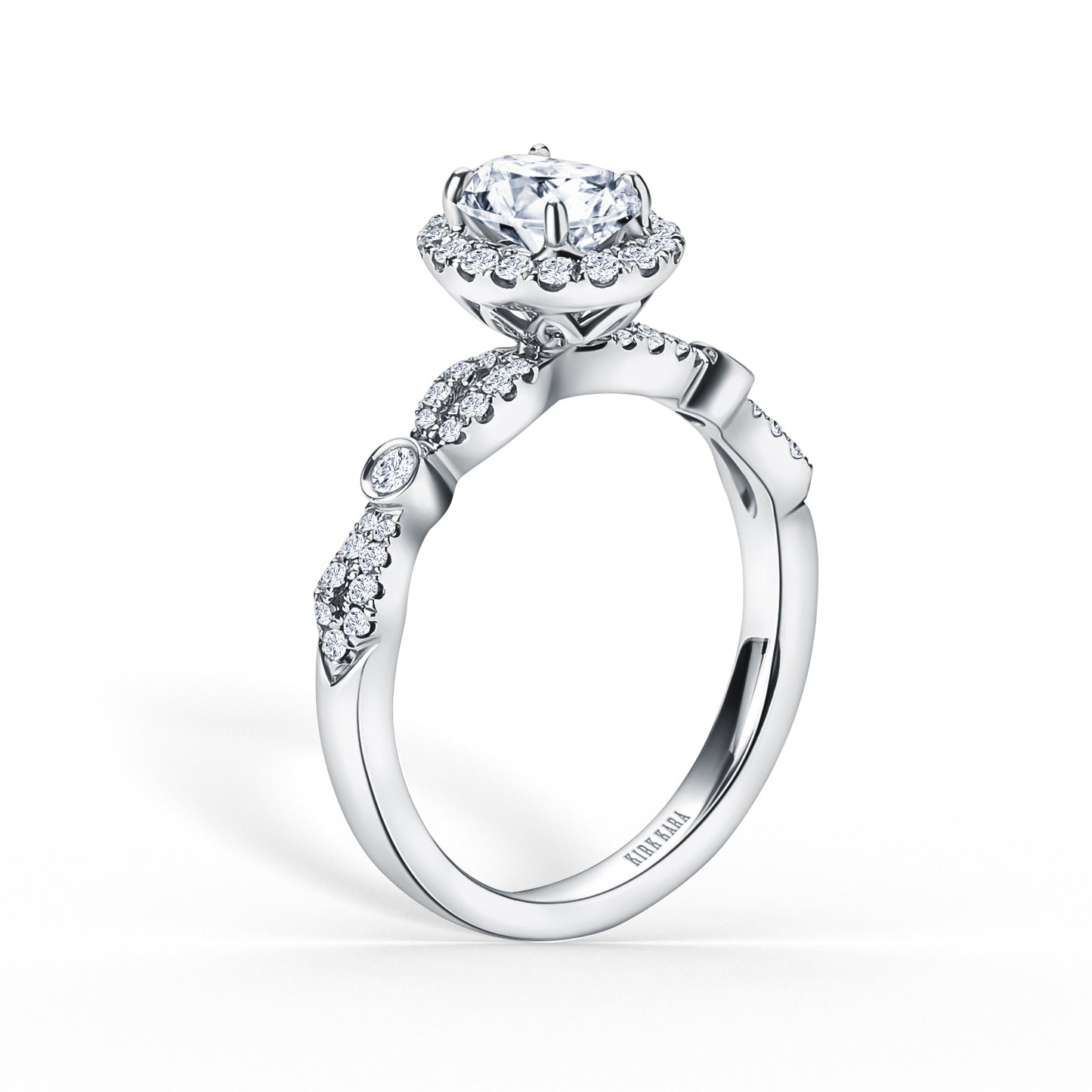 Deco Bezel Accent Floating Halo Diamond Engagement Ring